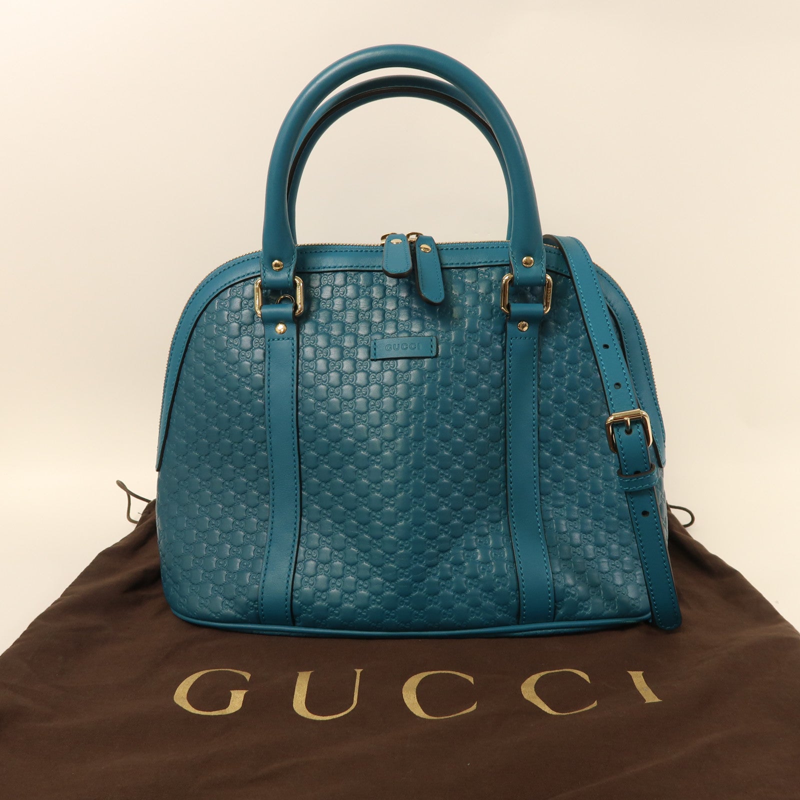 GUCCI 牛皮皮革Micro Guccissima金扣手挽肩背兩用袋藍色