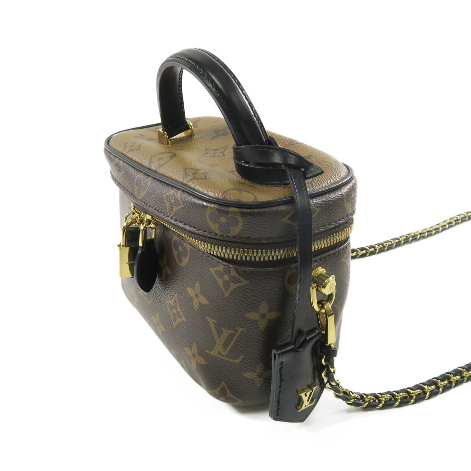 LOUIS VUITTON Monogram Vanity PM金扣鏈帶手挽肩背兩用袋啡色