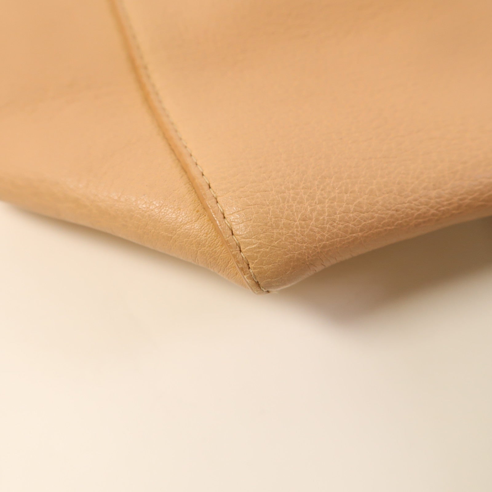 CELINE GHW Shoulder Tote Bag Calfskin Leather Beige