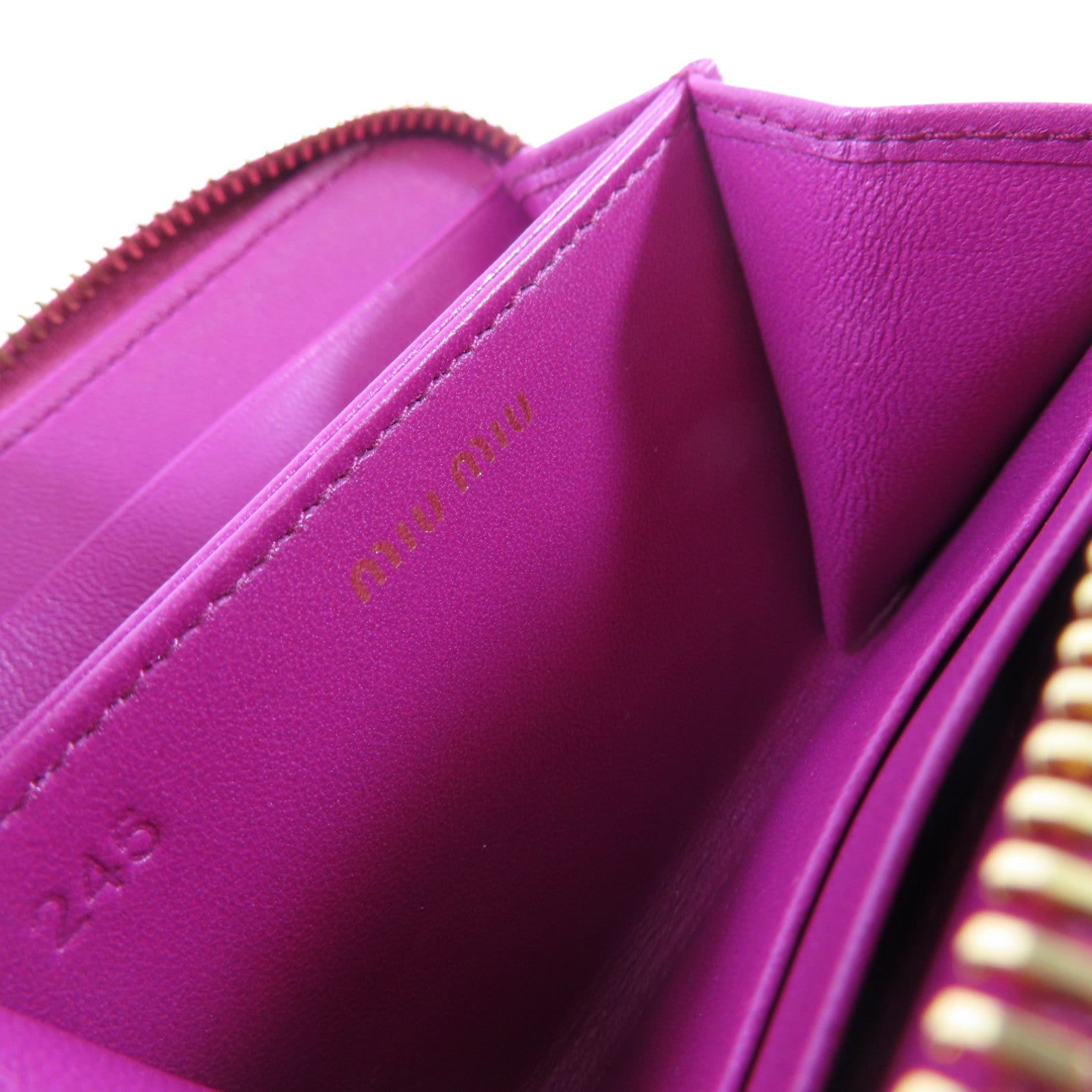 Miu Miu 羊皮皮革Zipper Card Case金扣拉鏈零錢包粉紫色