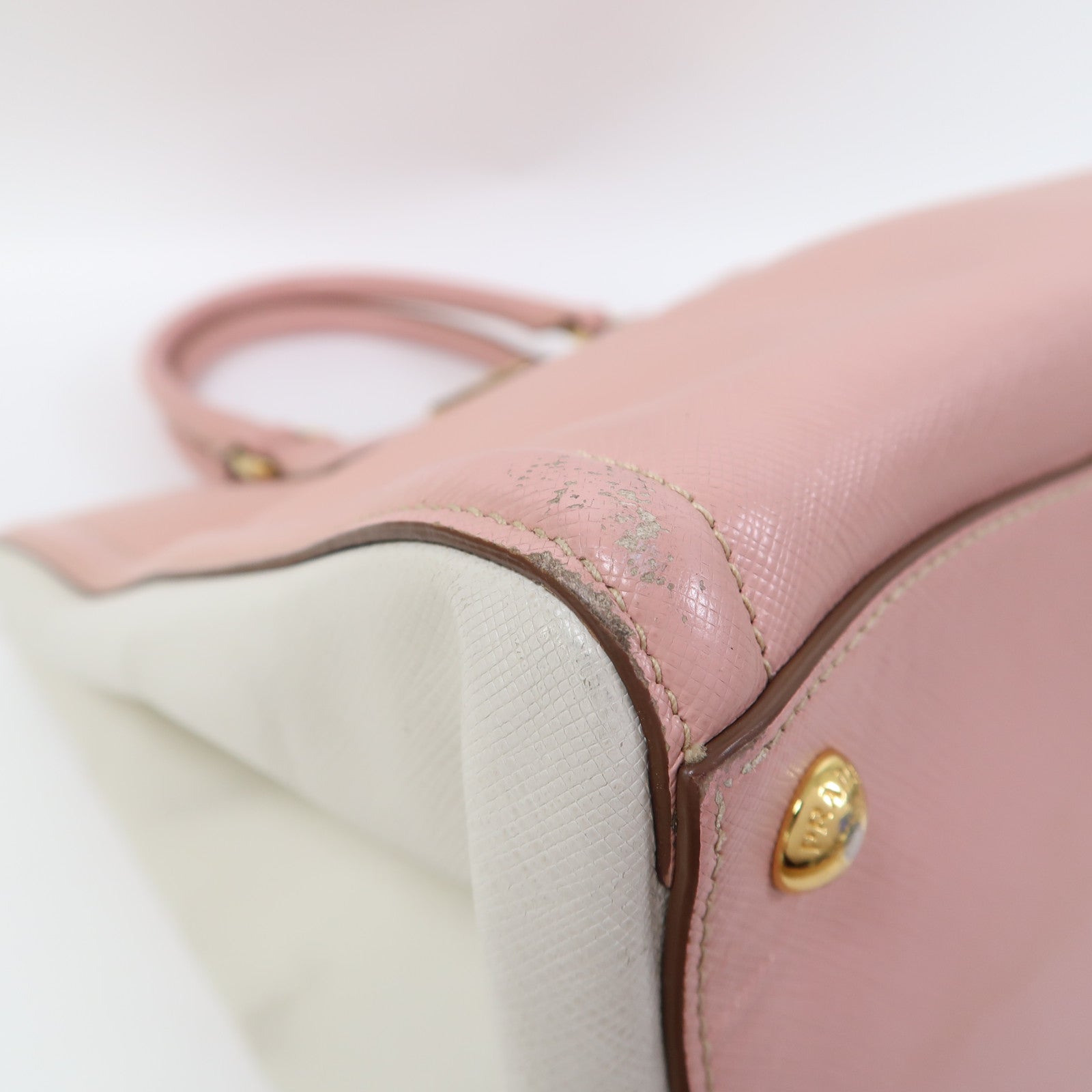PRADA 牛皮皮革Shoulder Bag金扣手挽肩背兩用袋粉紅色
