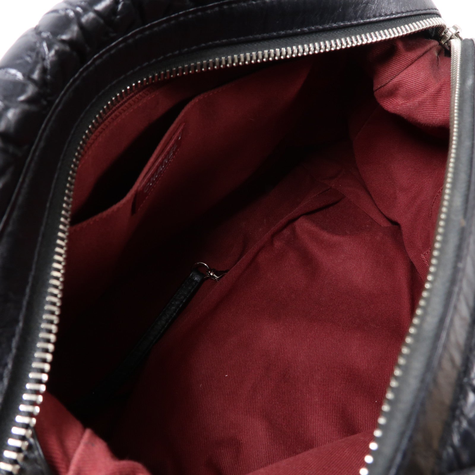 CHANEL 斜紋羊皮皮革Chain Shoulder Bag銀扣鏈帶肩背袋黑色