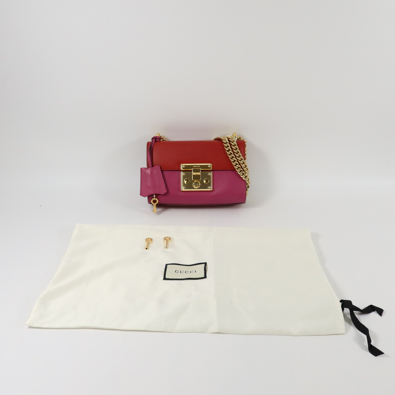 GUCCI 牛皮皮革Padlock Bicolor鏈帶肩背袋