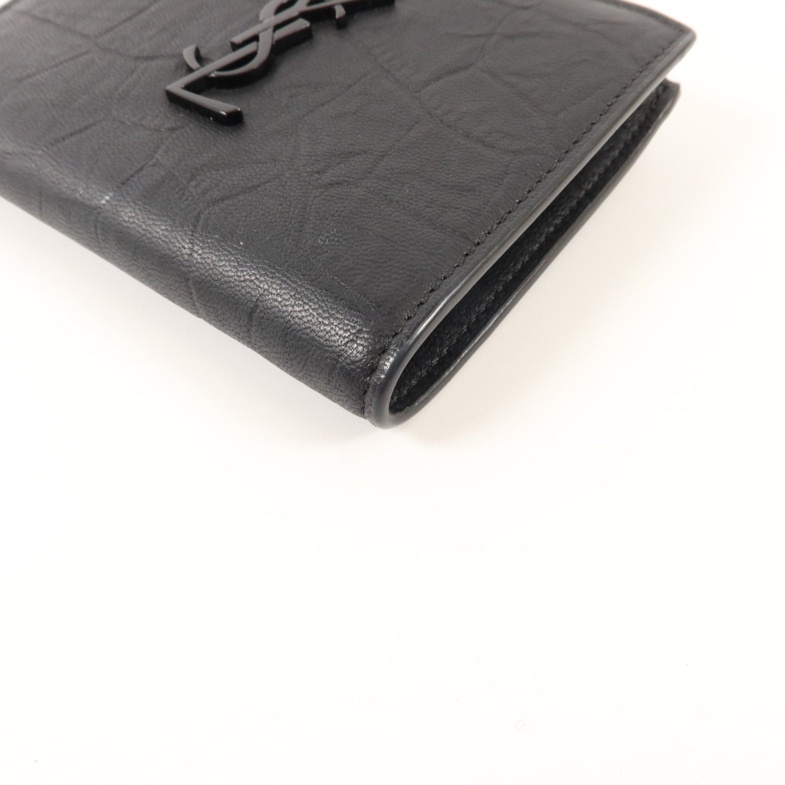 SAINT LAURENT 牛皮皮革Cassandre Crocodile-Embossed Wallet錢包