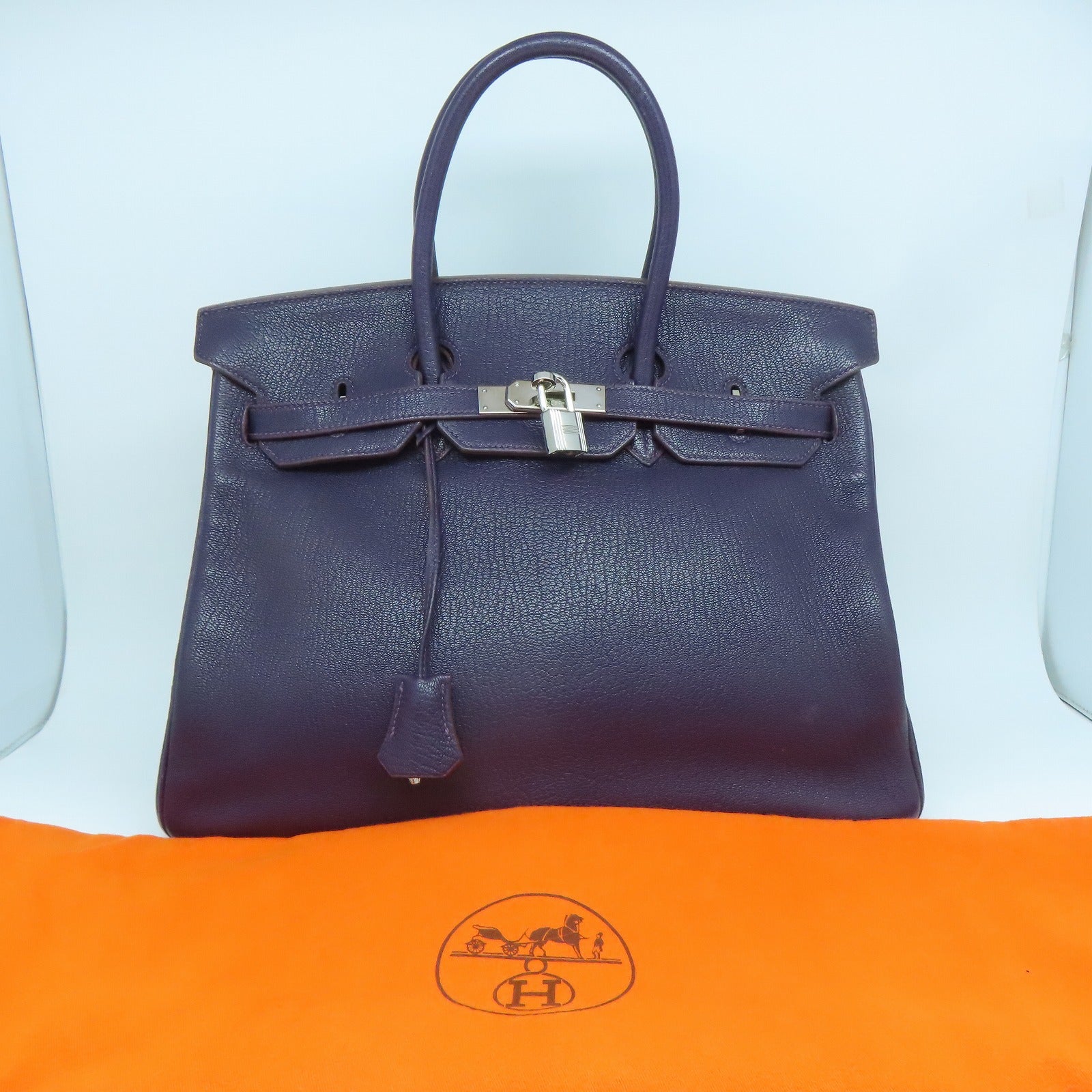 HERMES 【清倉大減價】Chevre皮革Birkin 35銀扣手挽袋葡萄乾紫色