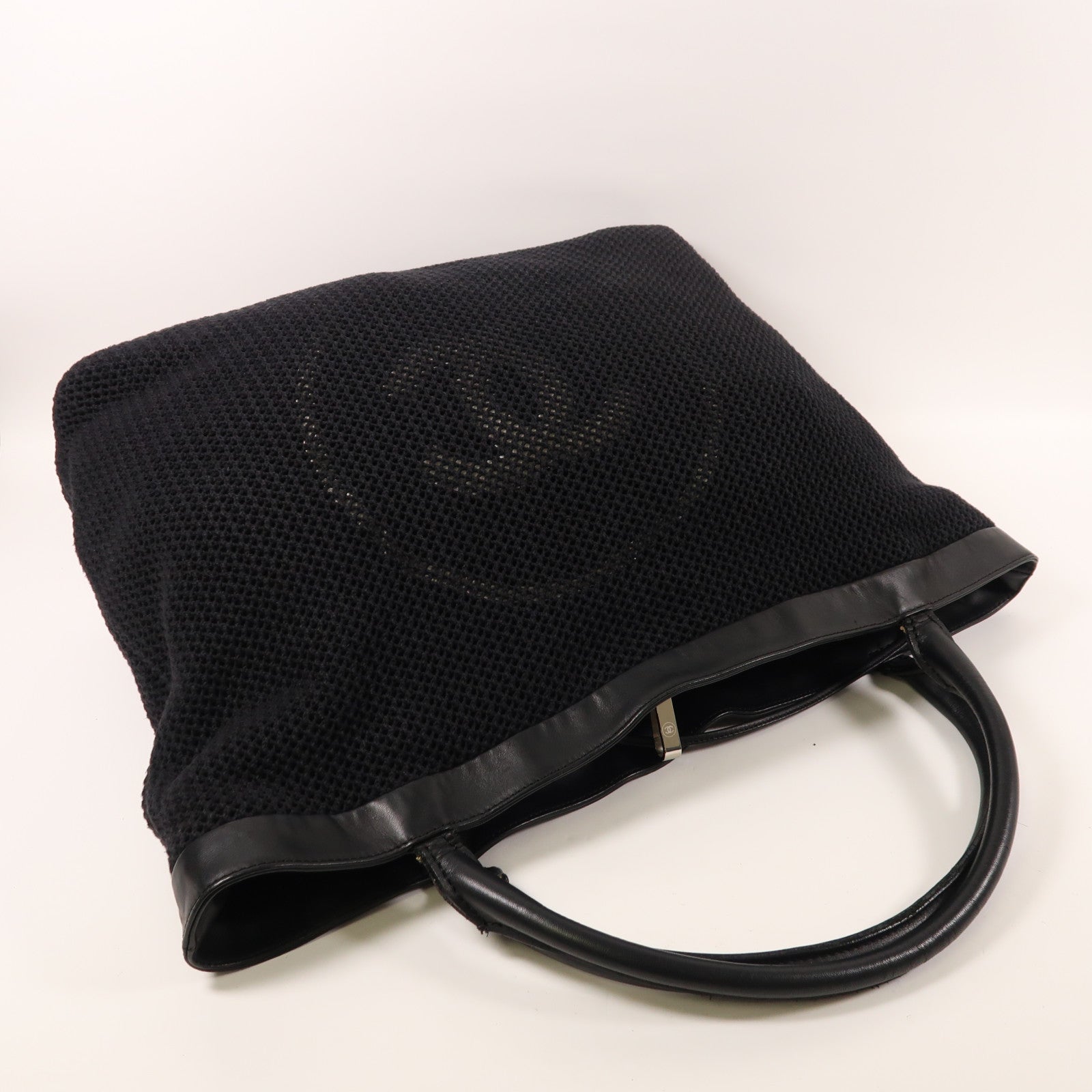 CHANEL 棉質Tote bag銀扣肩背袋