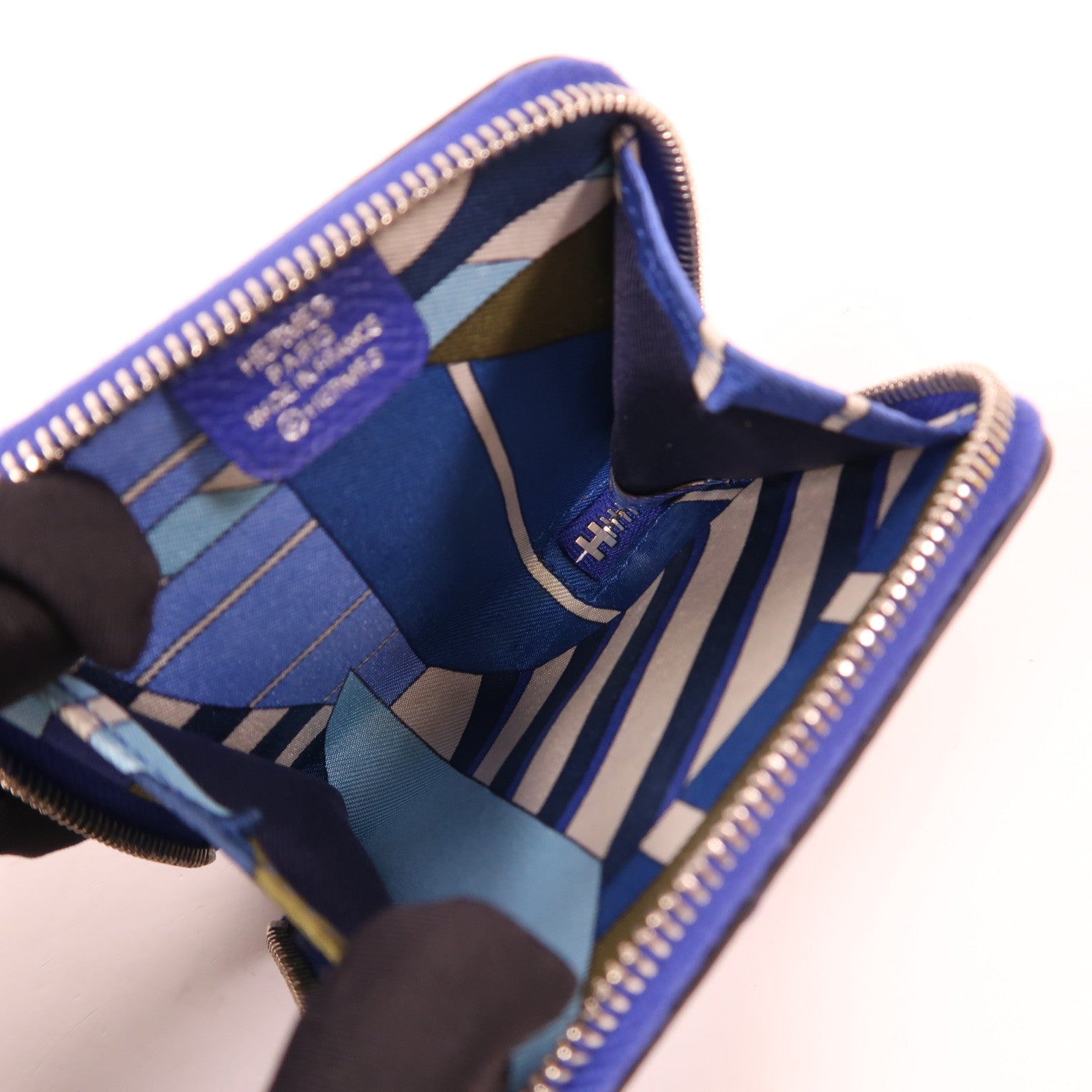 HERMES Epsom皮革Coin Purse銀扣零錢包Bleu Electrique