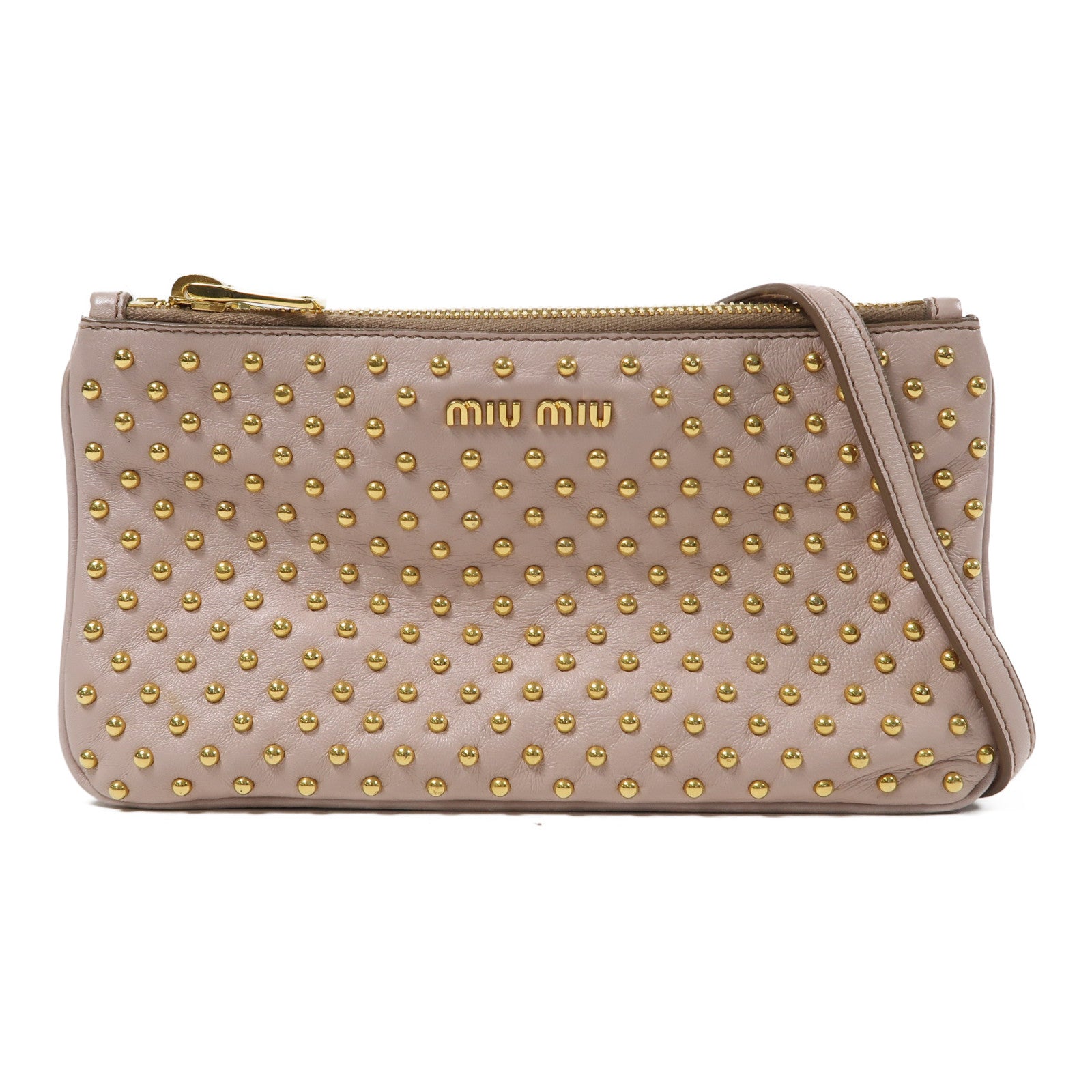 Miu Miu 牛皮皮革Shoulder Bag金扣肩背袋粉紅色