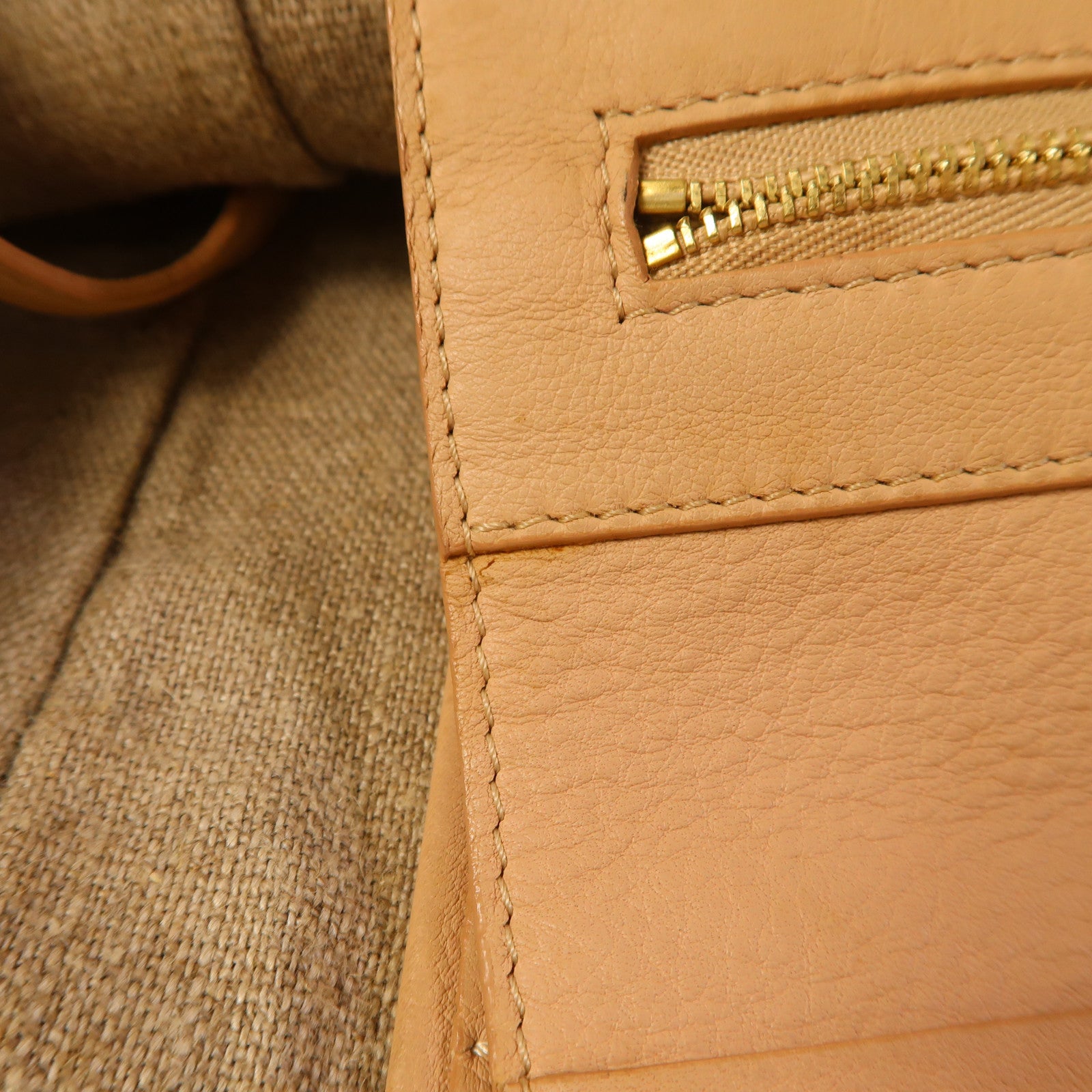 CELINE GHW Shoulder Tote Bag Calfskin Leather Beige