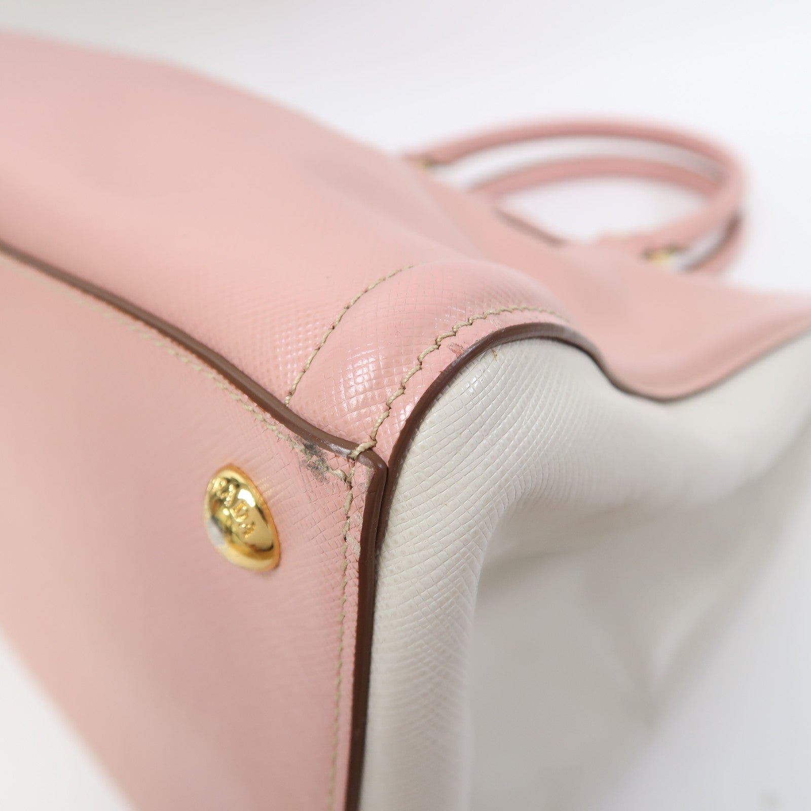 PRADA 牛皮皮革Shoulder Bag金扣手挽肩背兩用袋粉紅色