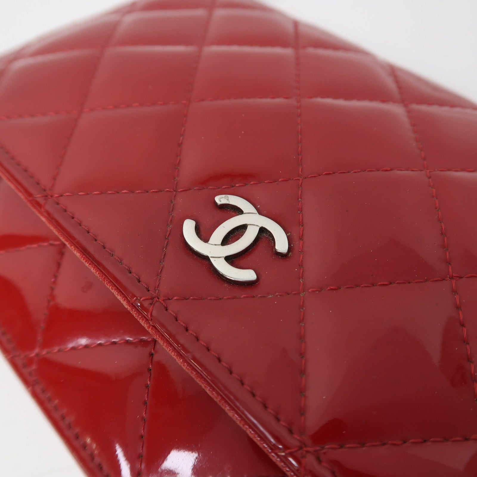 CHANEL 菱格漆皮皮革Wallet On Chain銀扣鏈帶肩背袋紅色