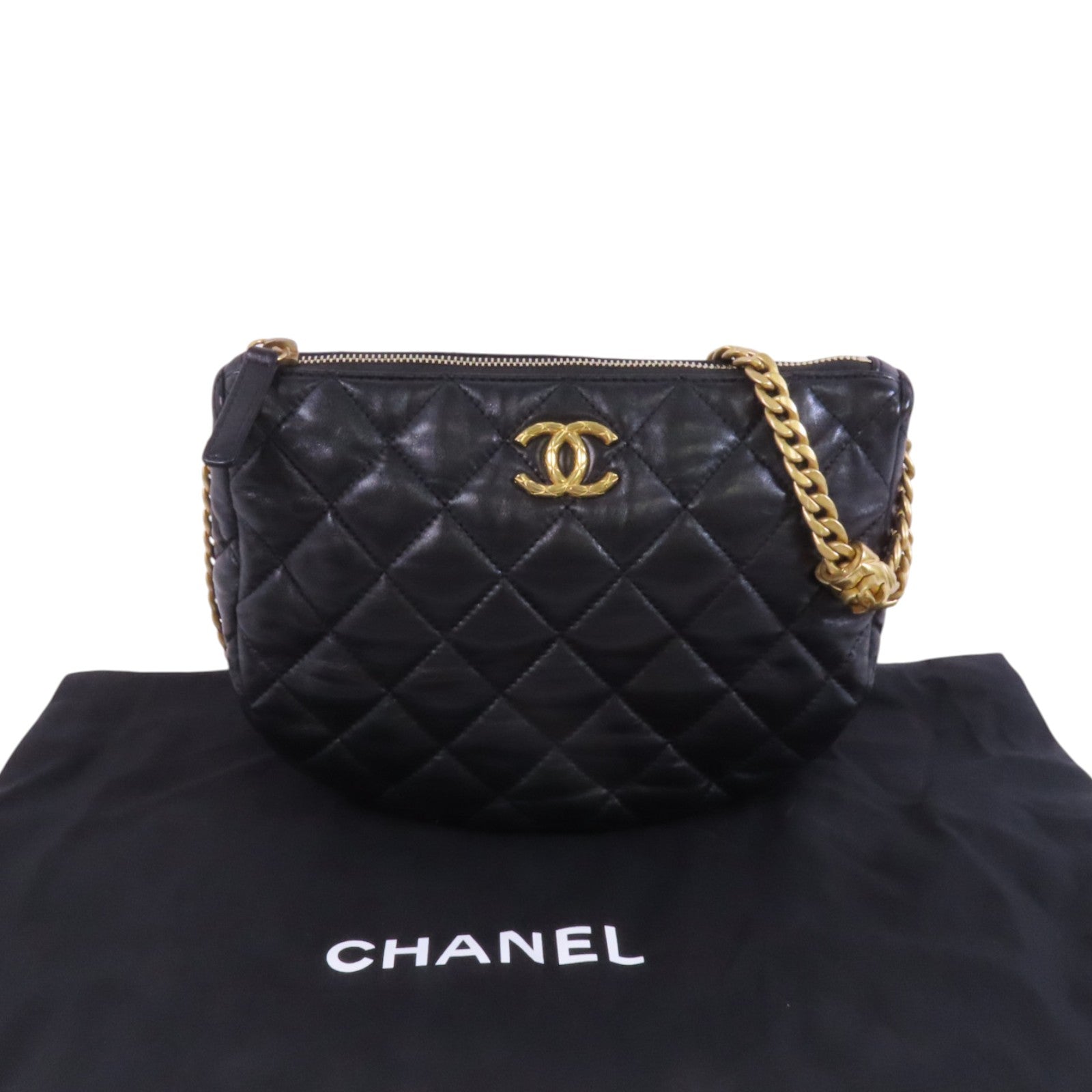 CHANEL 羊皮皮革Chain Shoulder金扣鏈帶肩背袋
