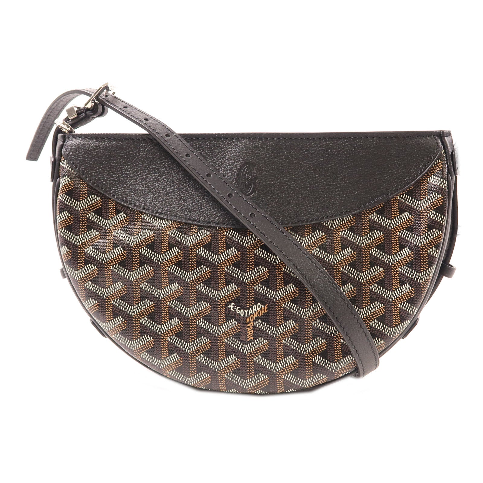 GOYARD 塗層帆布Hirondelle Bag銀扣肩背袋黑色/棕色