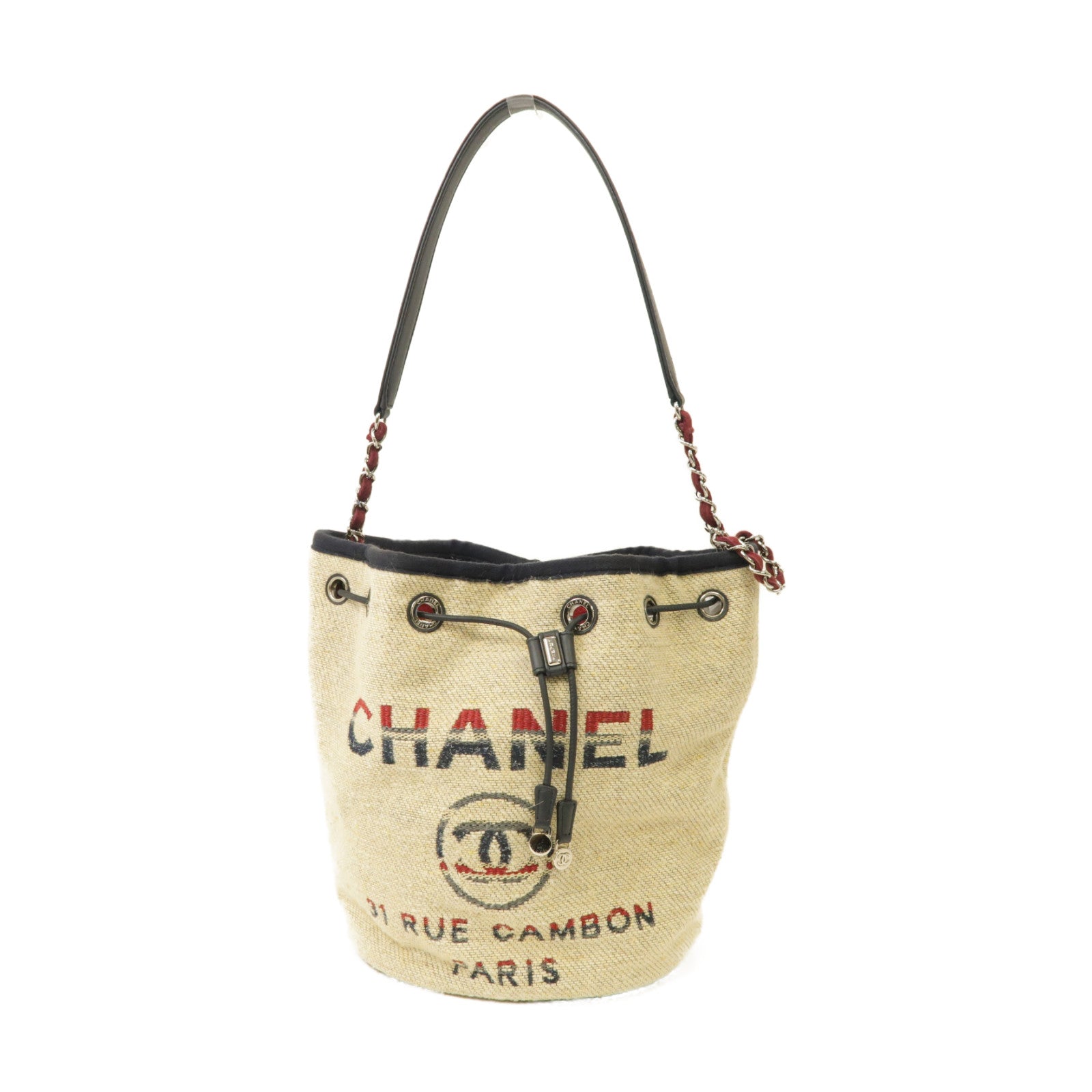 CHANEL 【激減優惠】帆布Bucket Bag銀扣肩背袋米色
