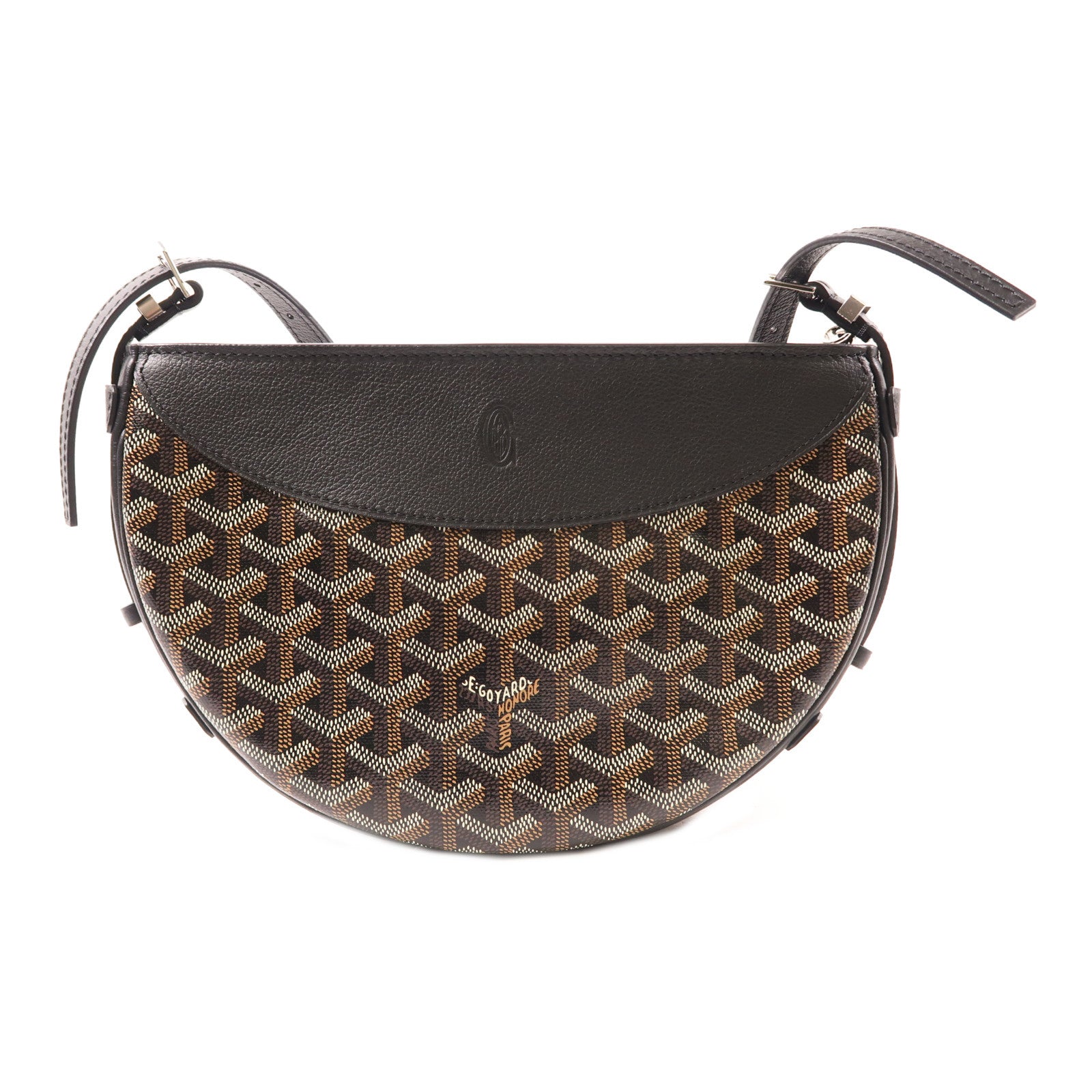 GOYARD 塗層帆布Hirondelle Bag銀扣肩背袋黑色/棕色