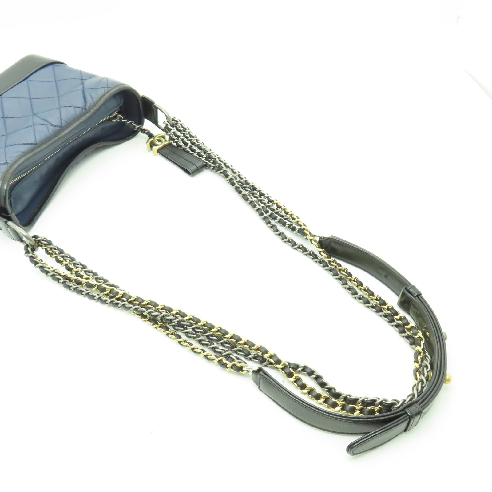 CHANEL 【清倉大減價】菱格牛皮皮革Gabrielle Small金銀扣鏈帶肩背袋海軍藍色