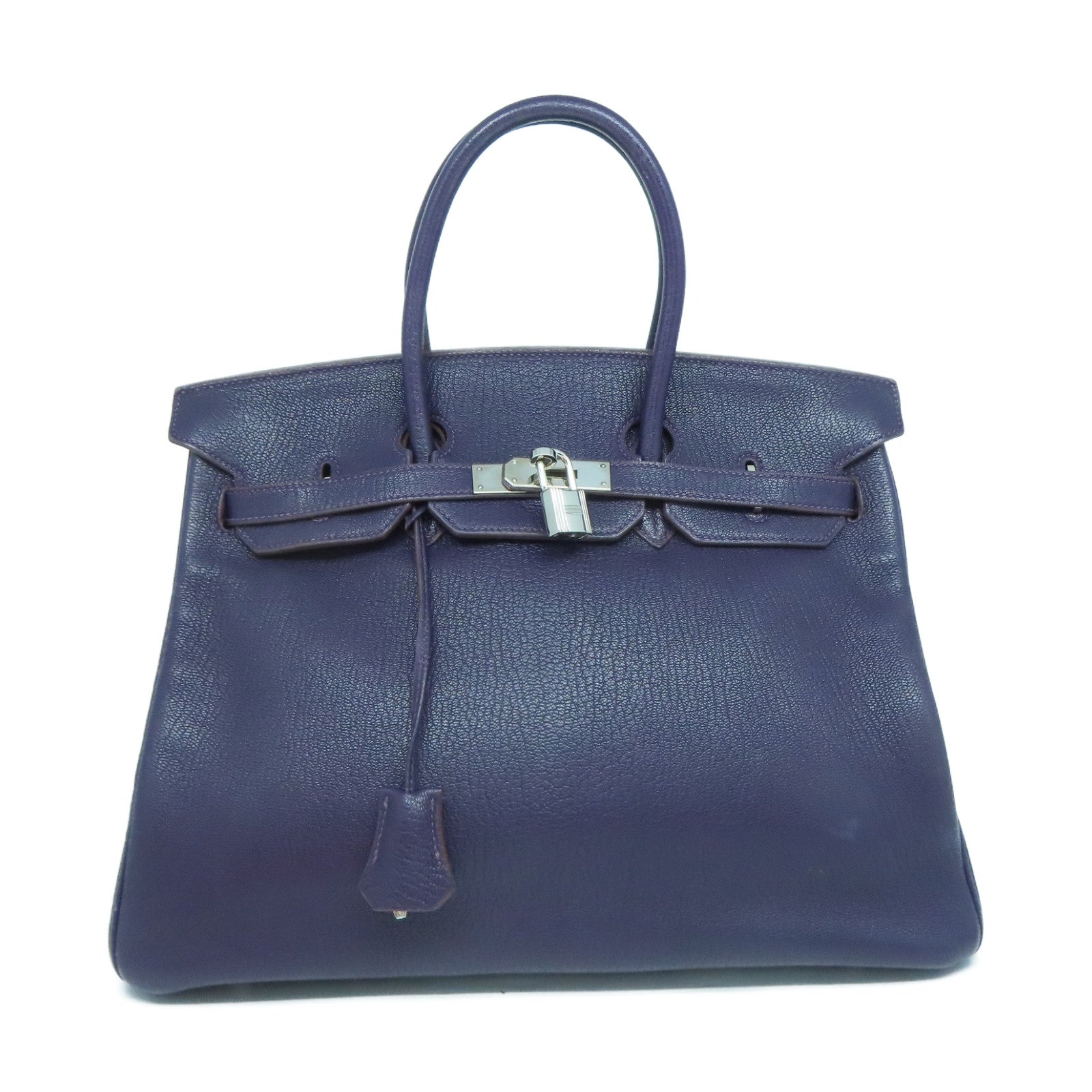 HERMES 【清倉大減價】Chevre皮革Birkin 35銀扣手挽袋葡萄乾紫色