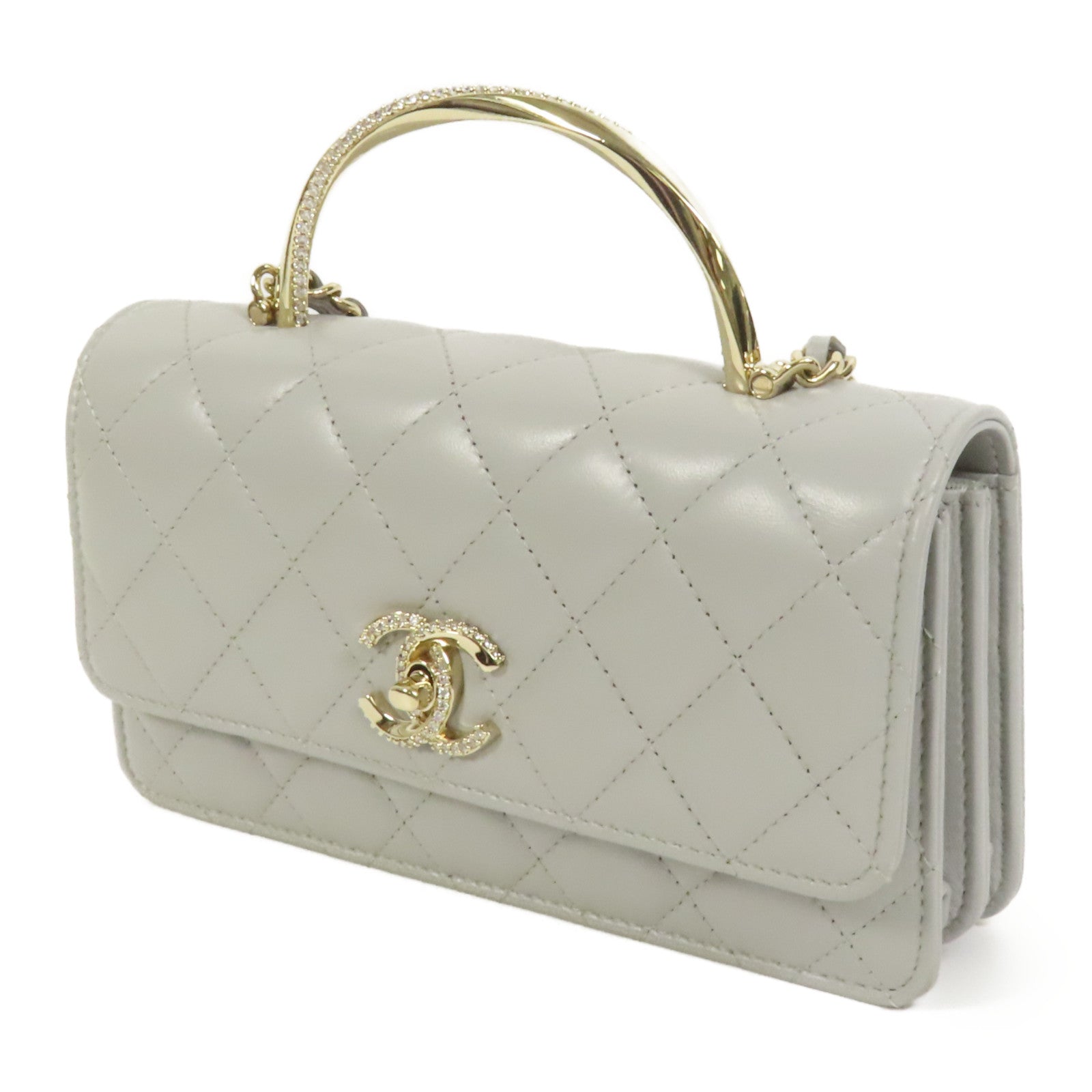 CHANEL 羊皮皮革Chain Shoulder金扣手挽肩背兩用袋