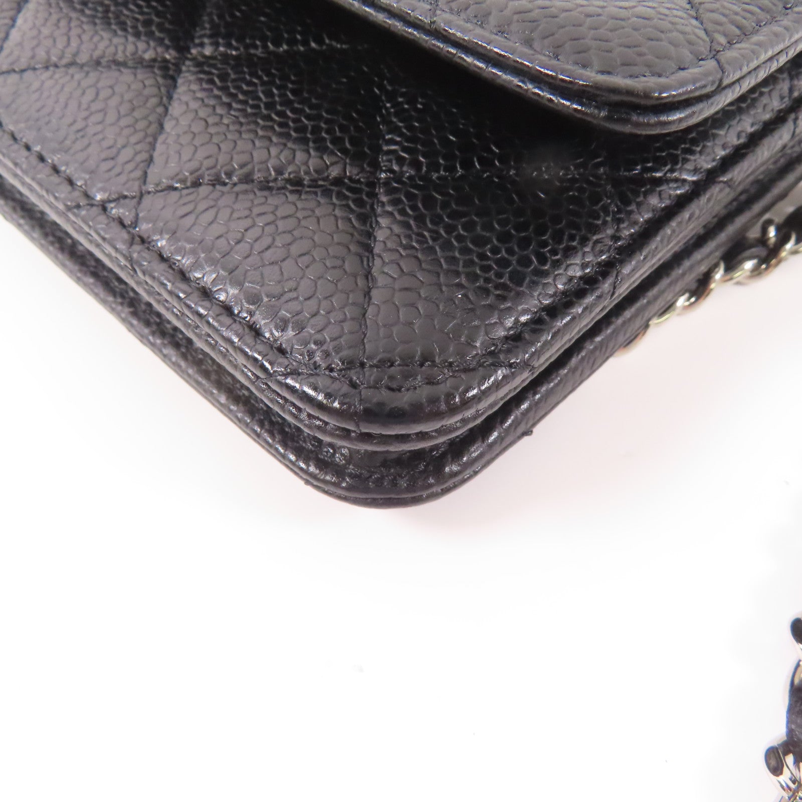 CHANEL 牛皮皮革Wallet On Chain銀扣鏈帶肩背袋黑色