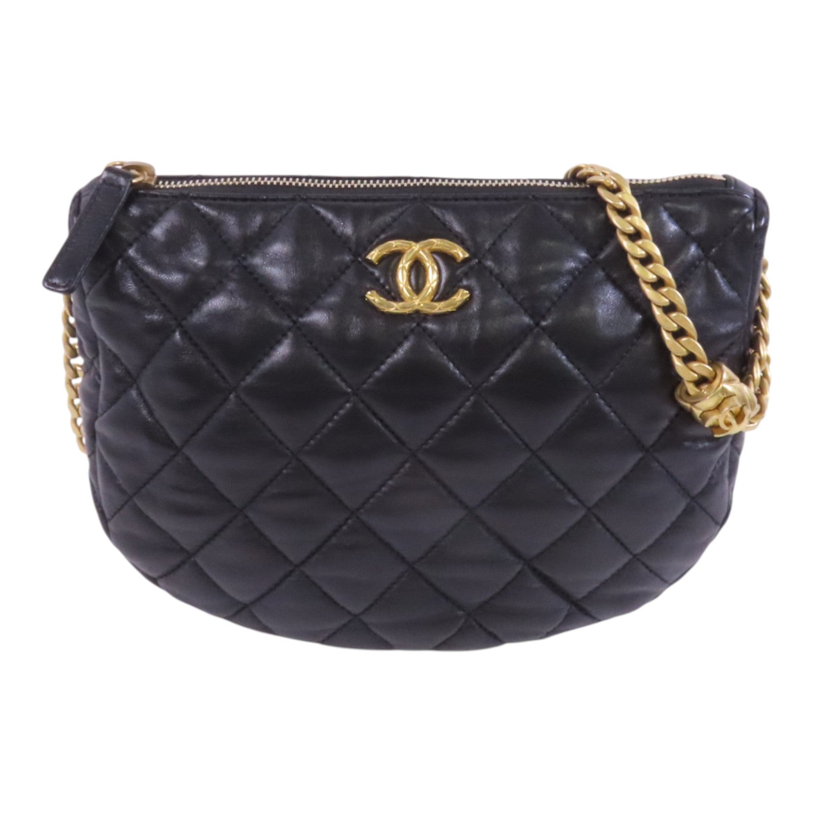 CHANEL 羊皮皮革Chain Shoulder金扣鏈帶肩背袋