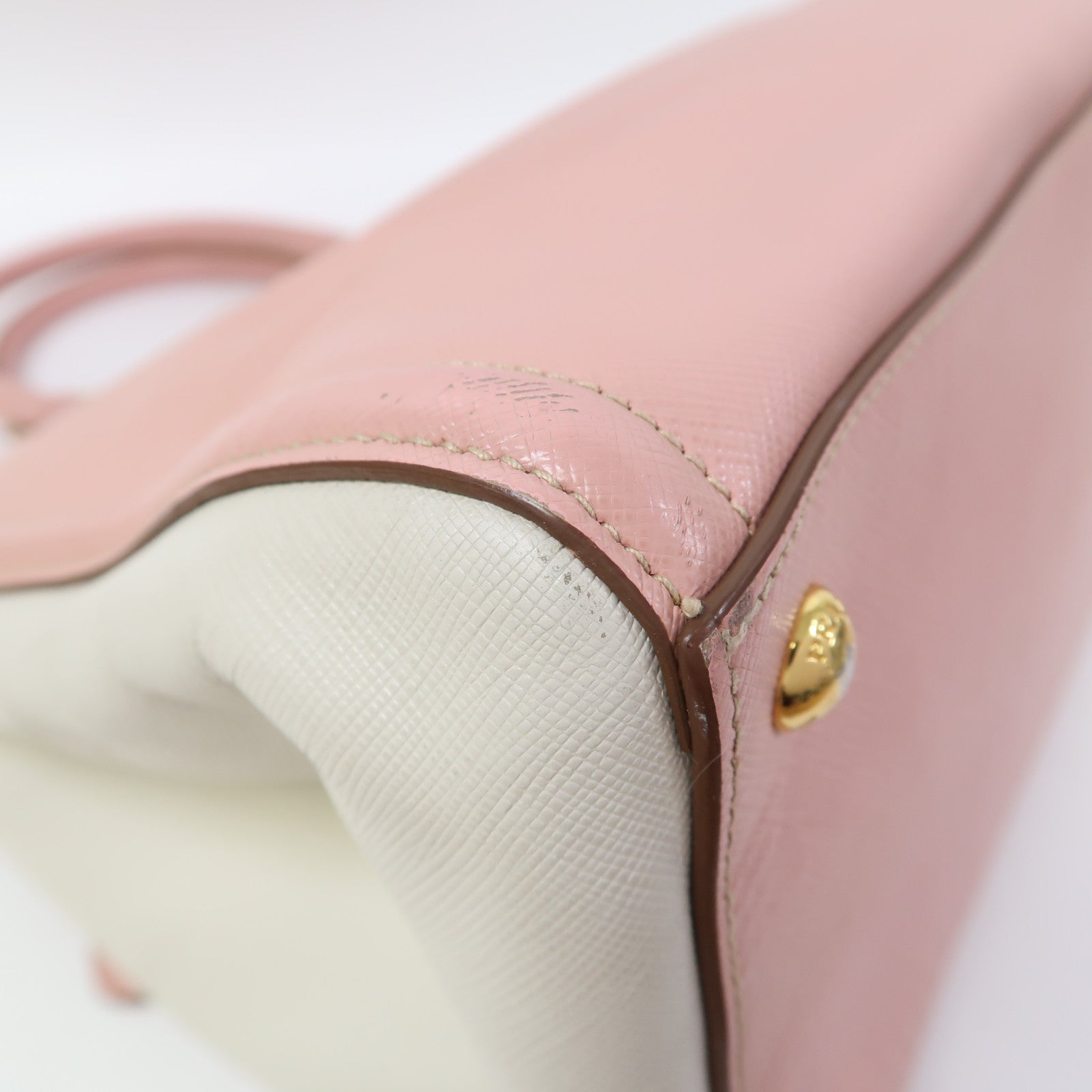 PRADA 牛皮皮革Shoulder Bag金扣手挽肩背兩用袋粉紅色