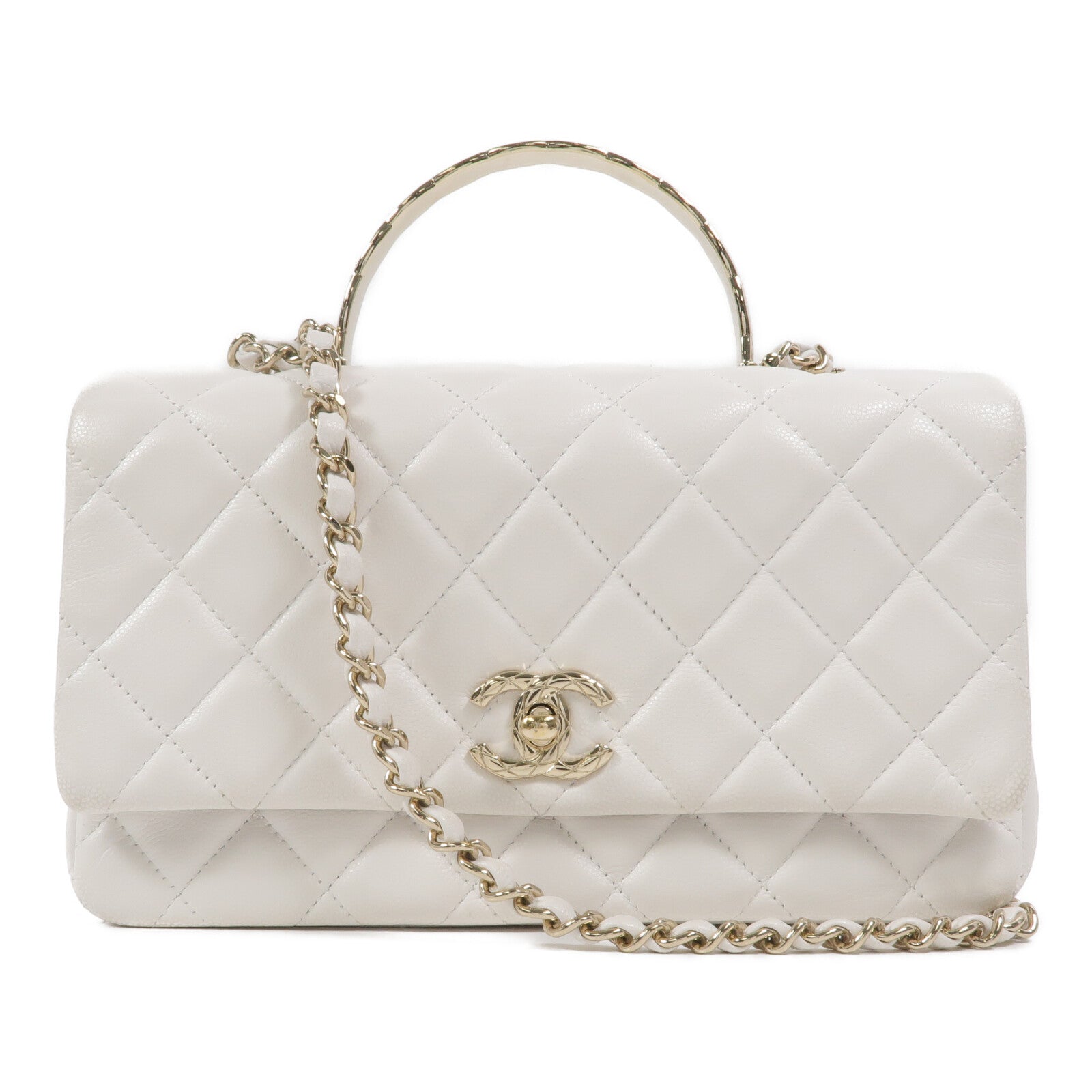 CHANEL 牛皮皮革Flap Bag With Top Handle手挽肩背兩用袋