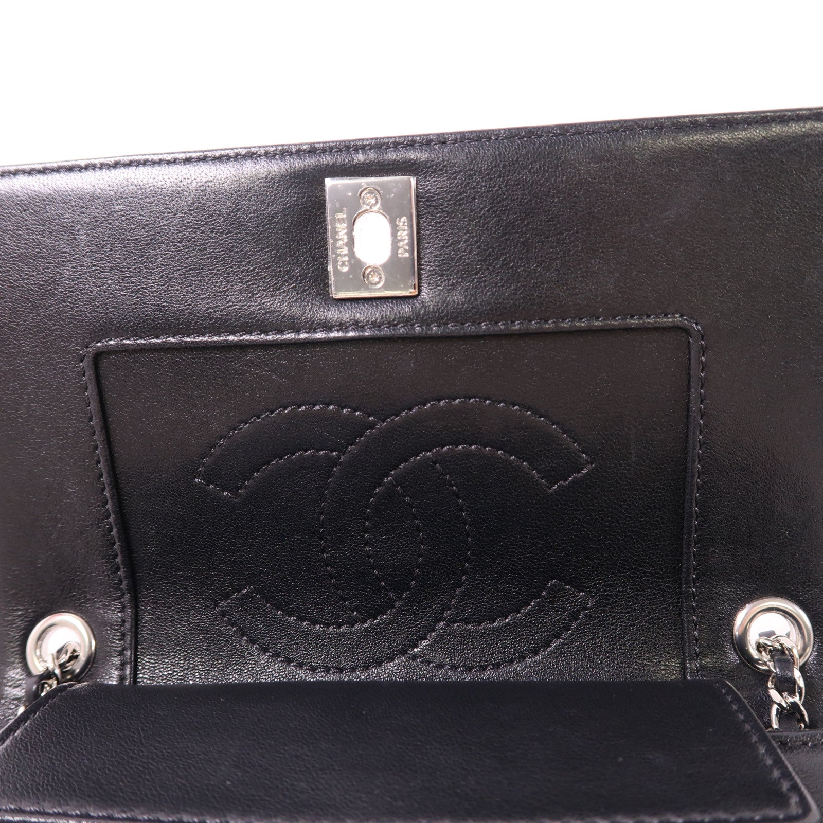 CHANEL CC SHW Chain Shoulder Bag Calfskin Leather Black
