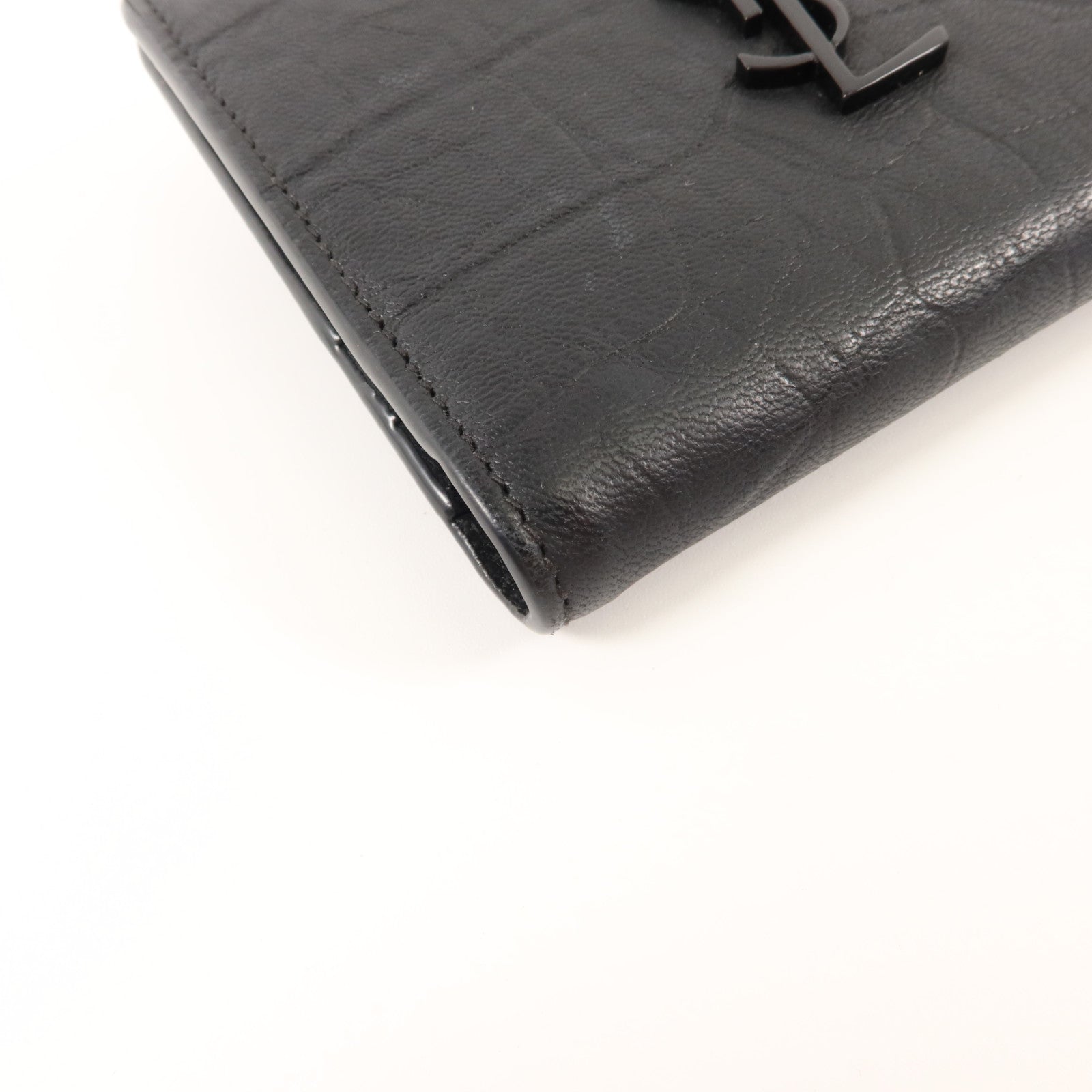 SAINT LAURENT 牛皮皮革Cassandre Crocodile-Embossed Wallet錢包
