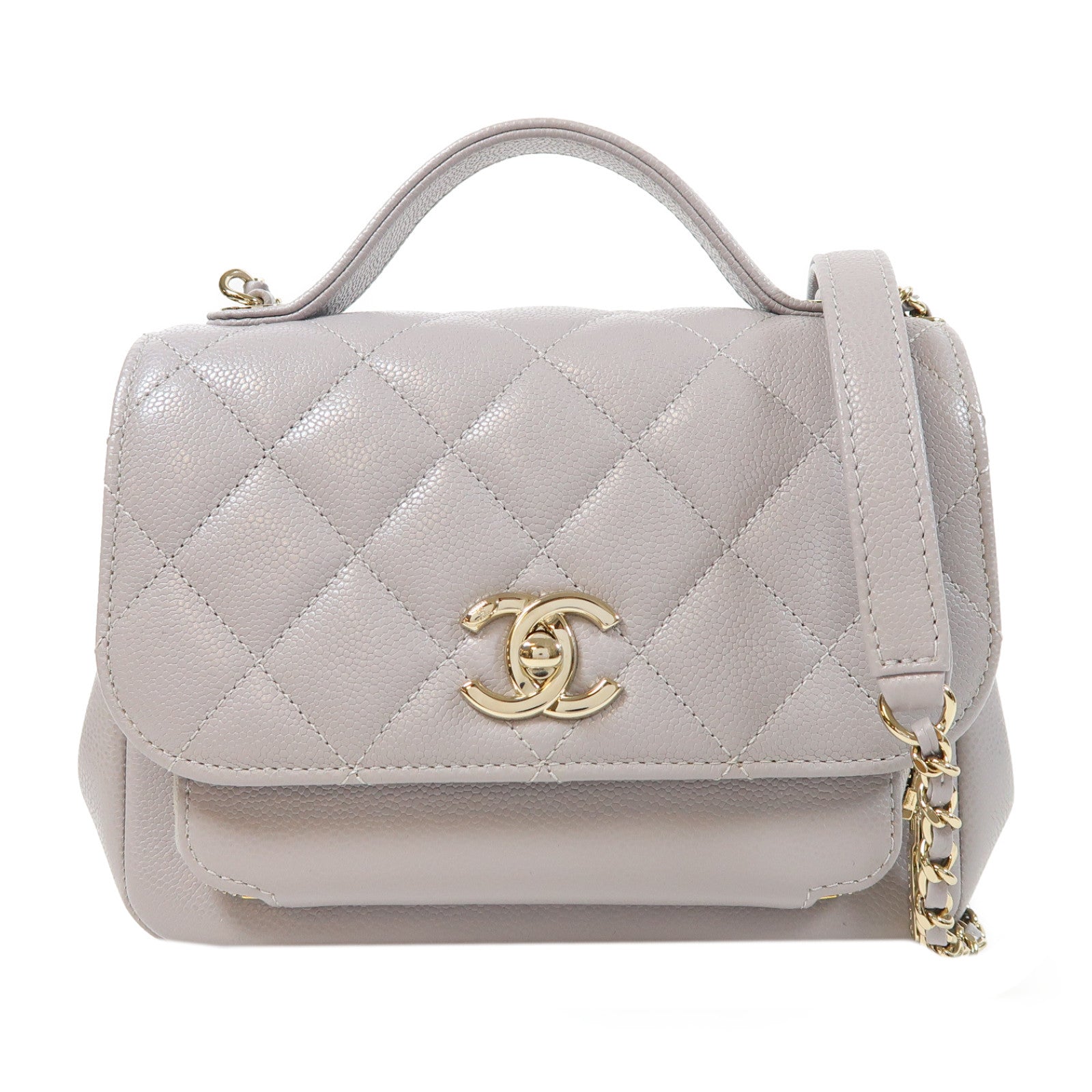 CHANEL 菱格牛皮皮革Business Affinity金扣手挽肩背兩用袋灰色