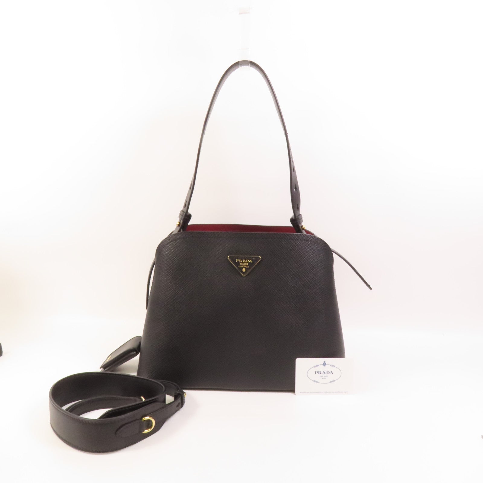 PRADA Saffiano皮革Shoulder Bag金扣手挽肩背兩用袋