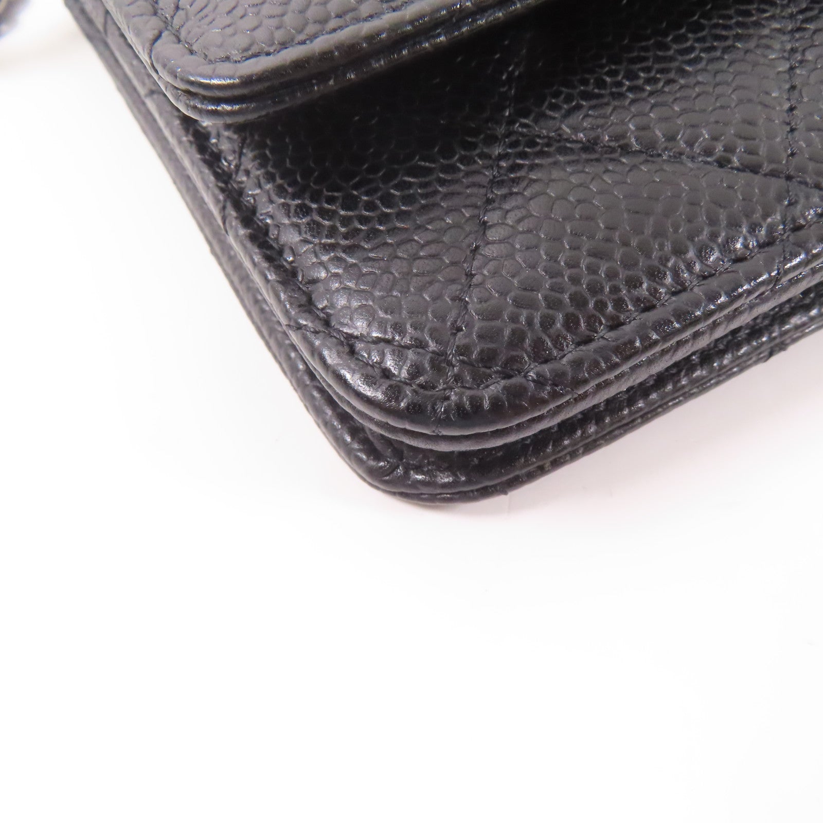 CHANEL 牛皮皮革Wallet On Chain銀扣鏈帶肩背袋黑色