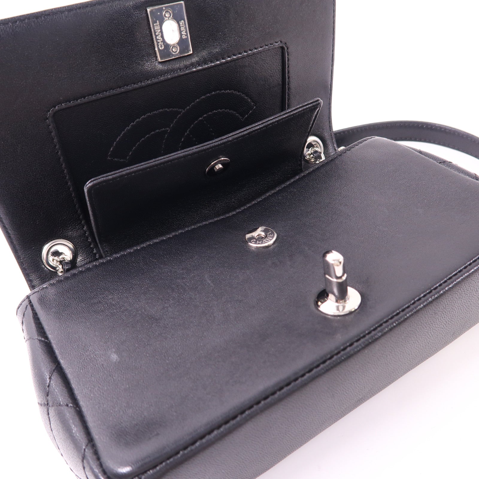 CHANEL CC SHW Chain Shoulder Bag Calfskin Leather Black