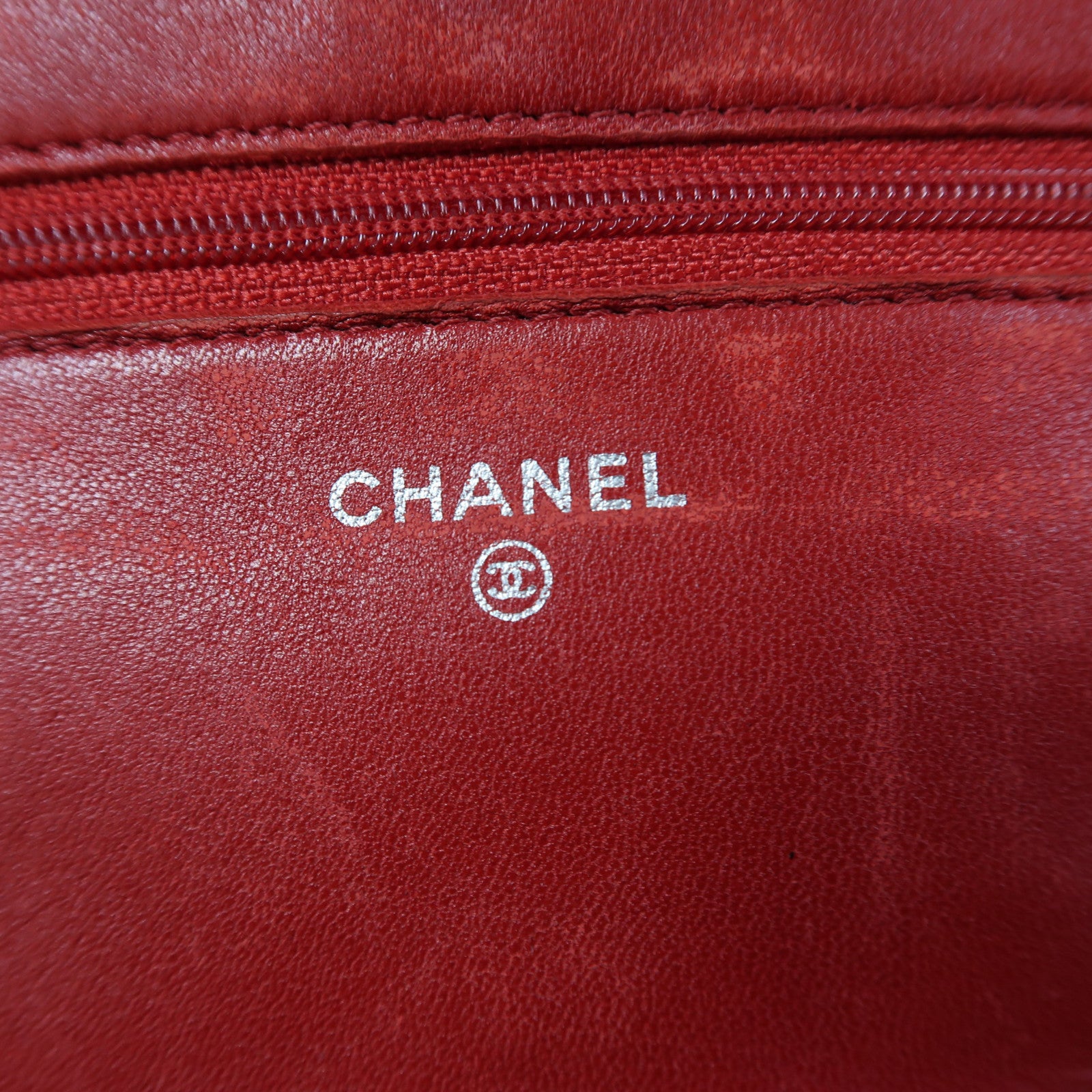 CHANEL 菱格漆皮皮革Wallet On Chain銀扣鏈帶肩背袋紅色