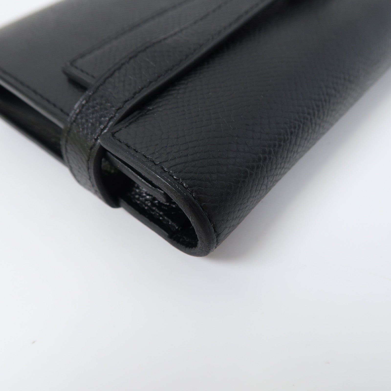 HERMES Epsom皮革Kelly Wallet銀扣長錢包Noir/黑色