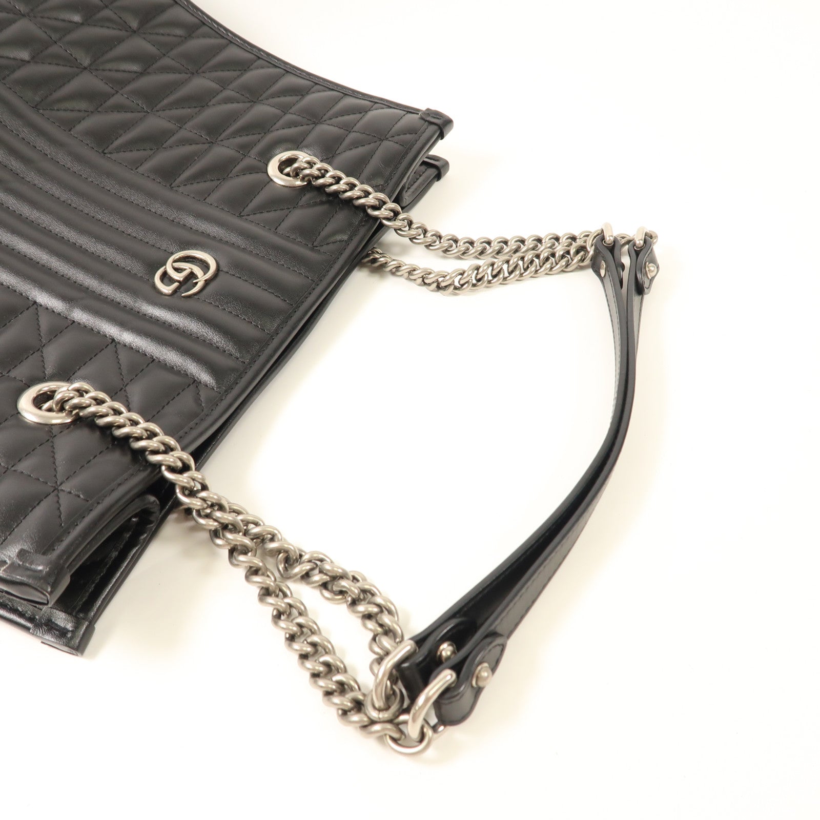 GUCCI SHW GG Marmont Chain Tote Bag Calfskin Leather 675796 Black