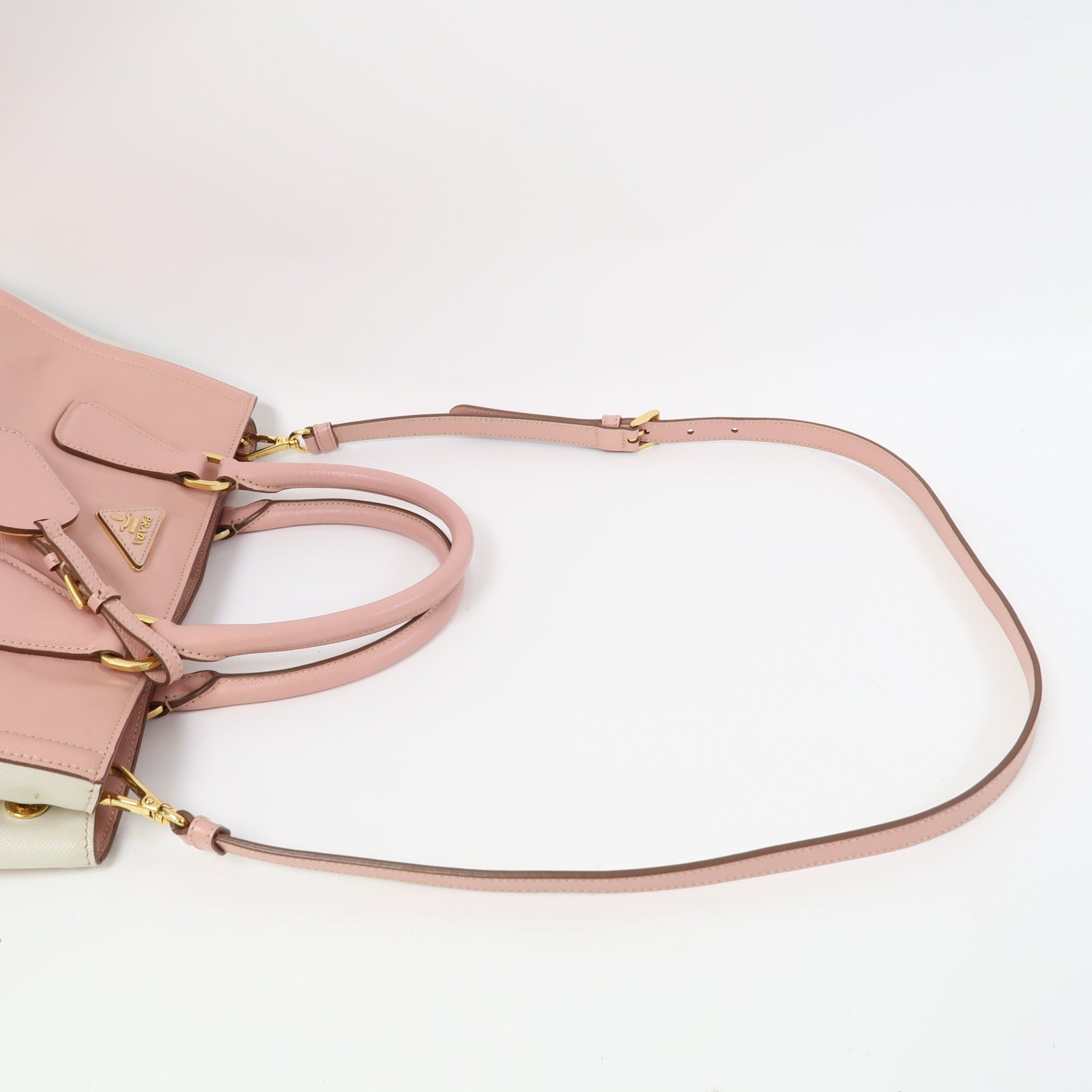 PRADA 牛皮皮革Shoulder Bag金扣手挽肩背兩用袋粉紅色