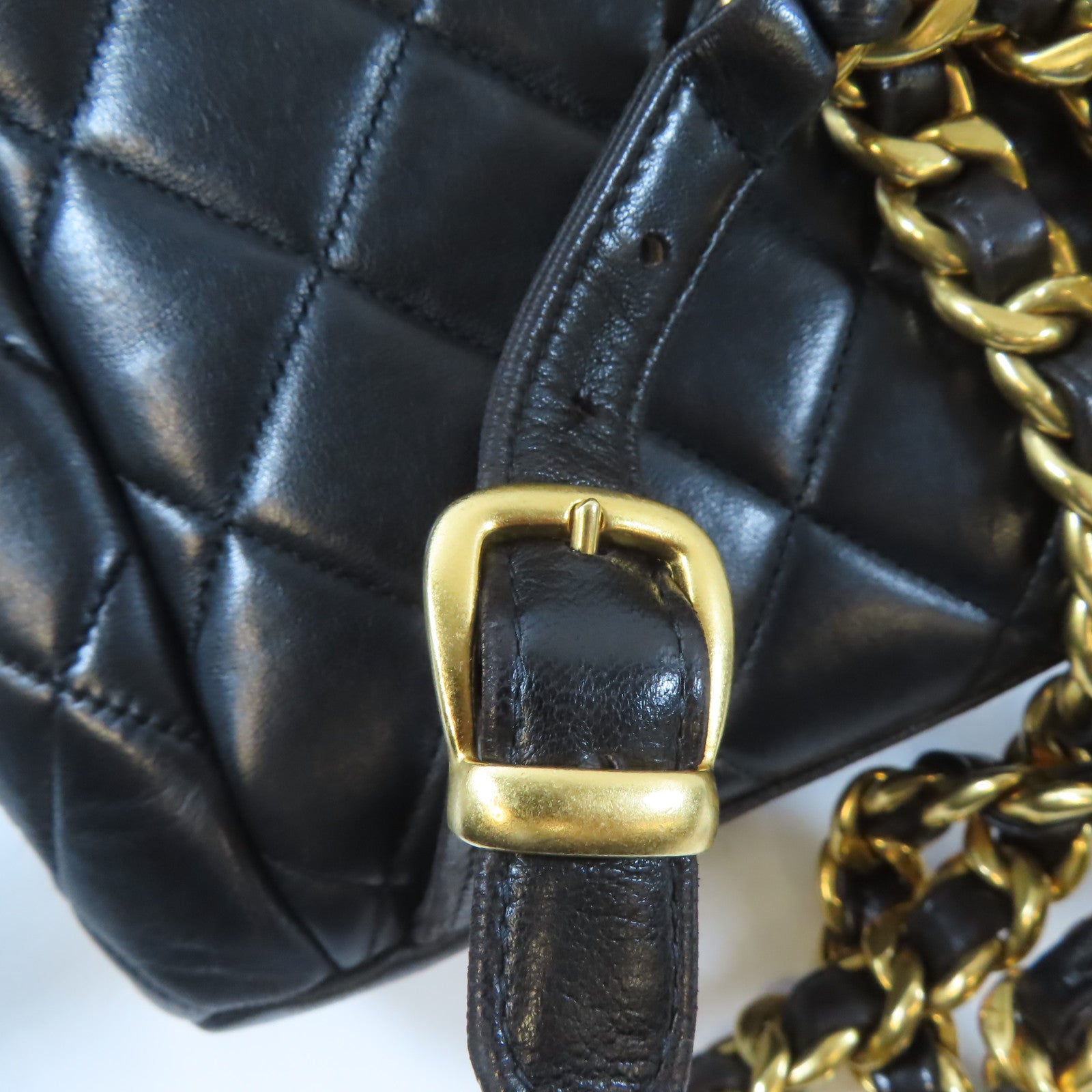 CHANEL 菱格羊皮皮革Vintage Backpack金扣背包黑色