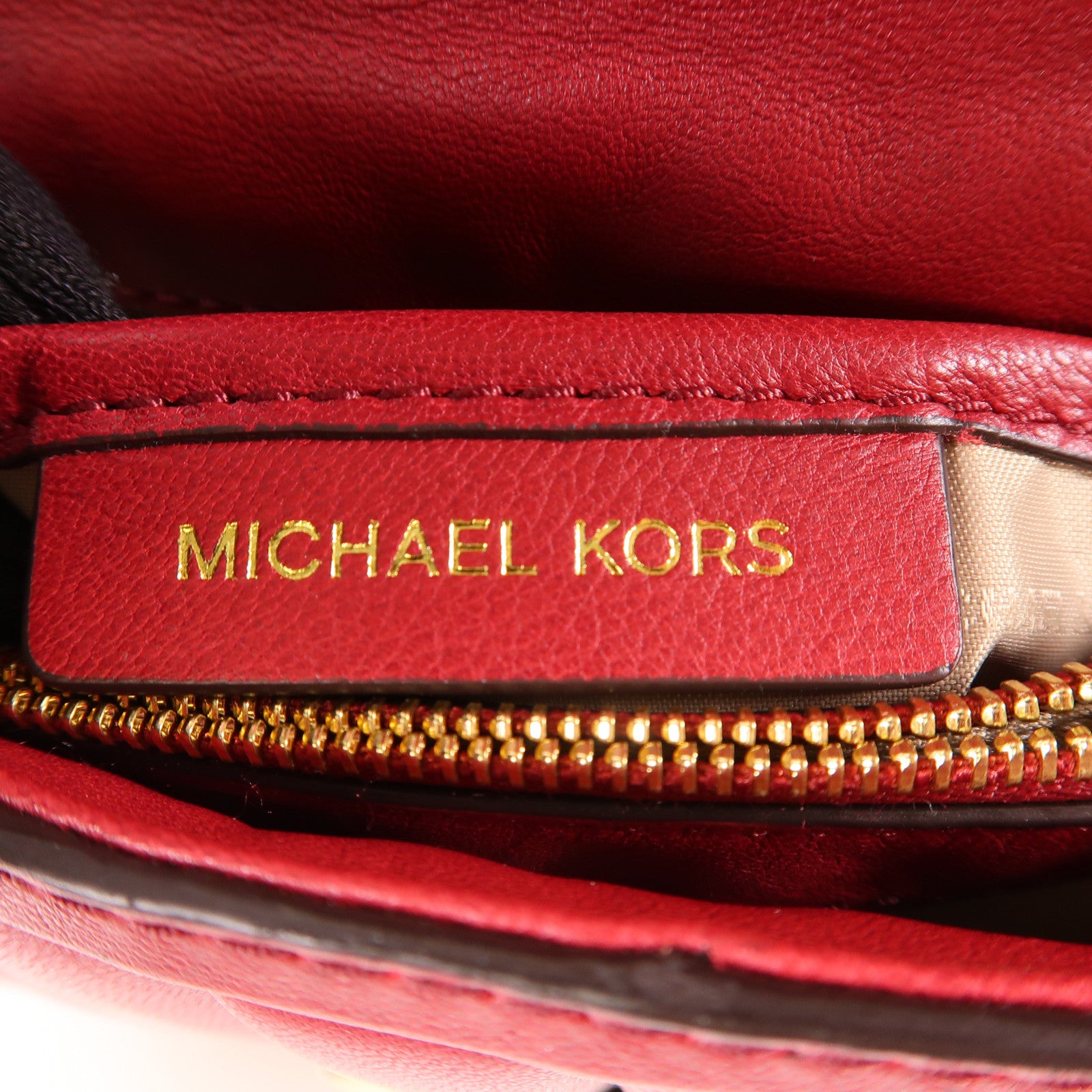 MICHAEL KORS Chain Shoulder Bag Lambskin Leather Red