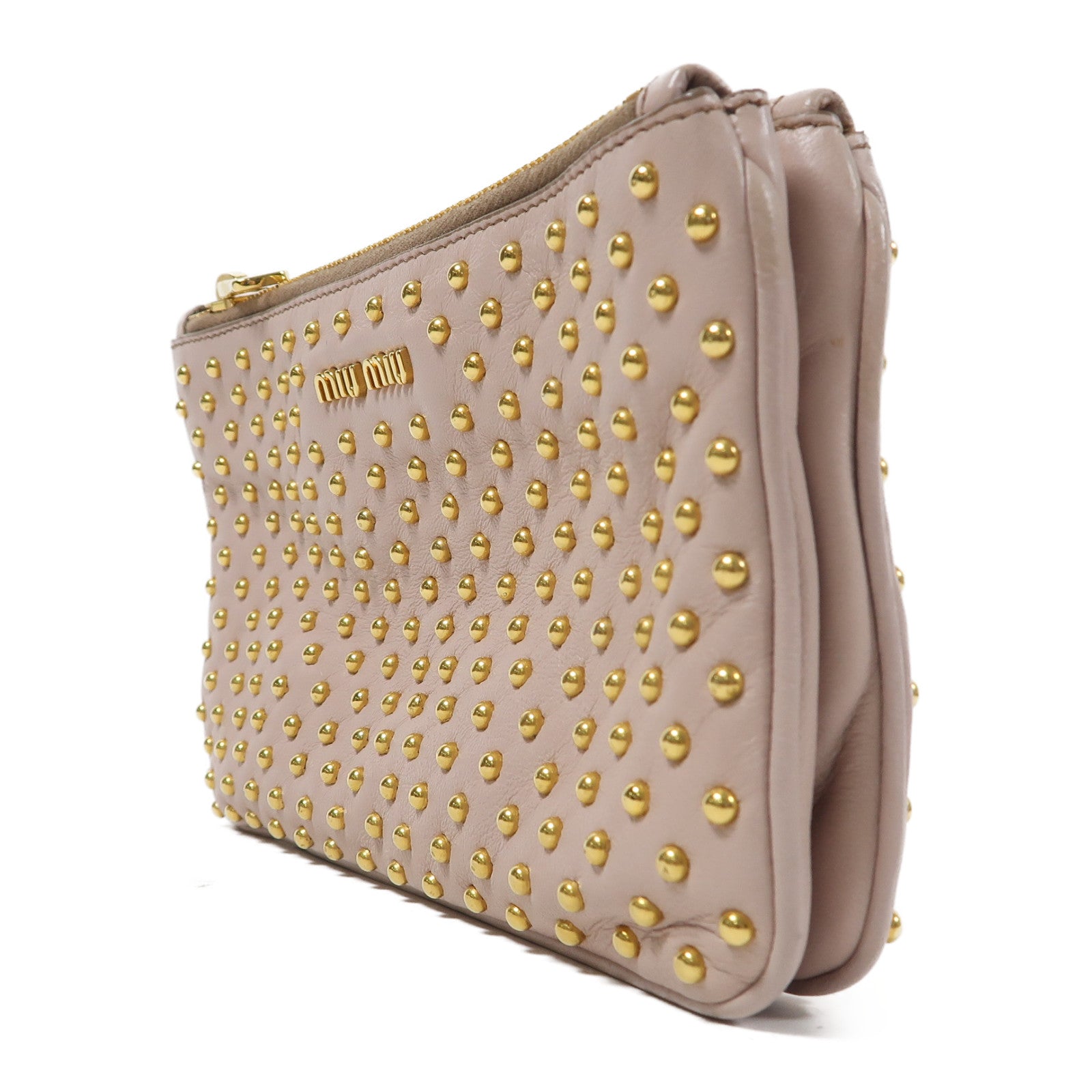 Miu Miu 牛皮皮革Shoulder Bag金扣肩背袋粉紅色