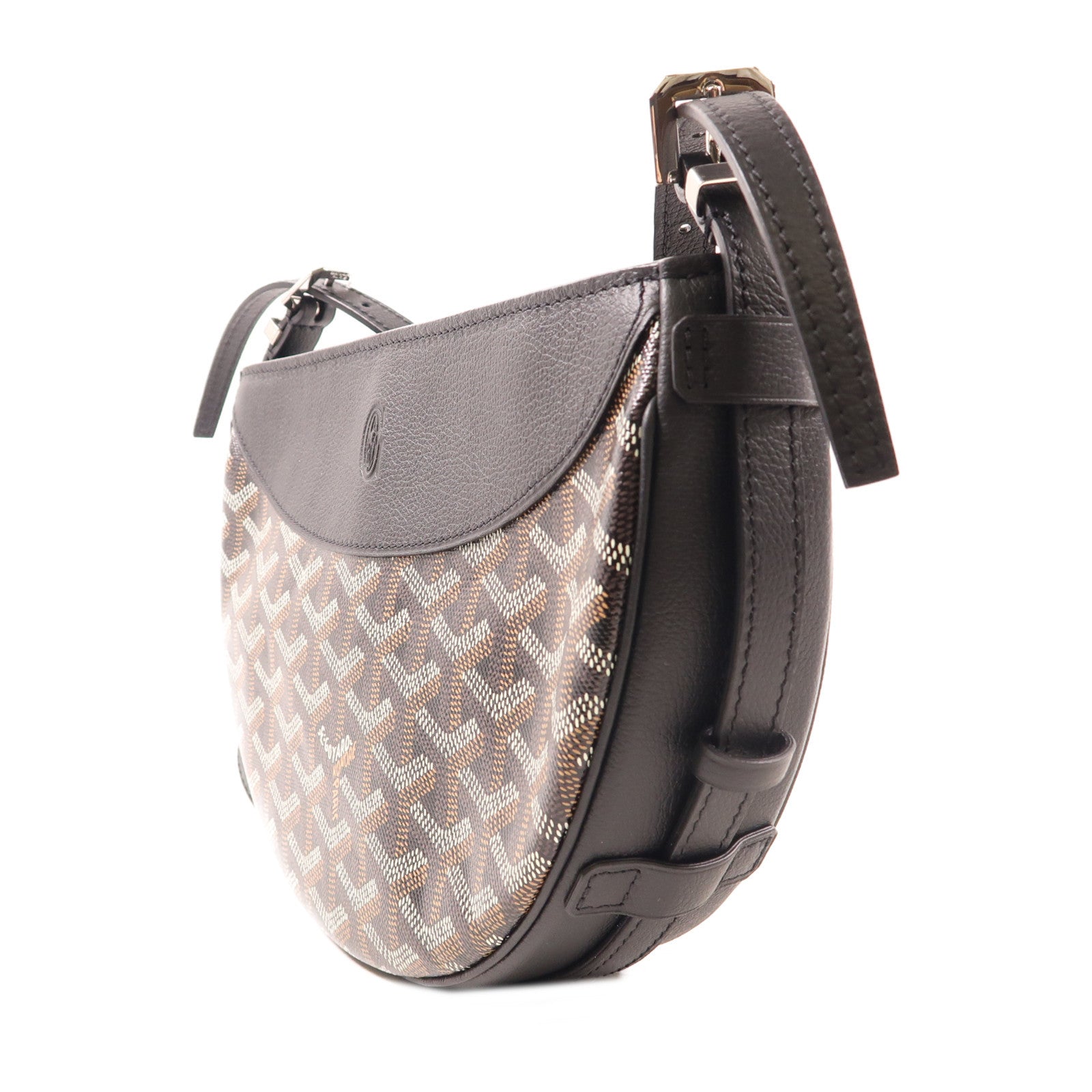 GOYARD 塗層帆布Hirondelle Bag銀扣肩背袋黑色/棕色