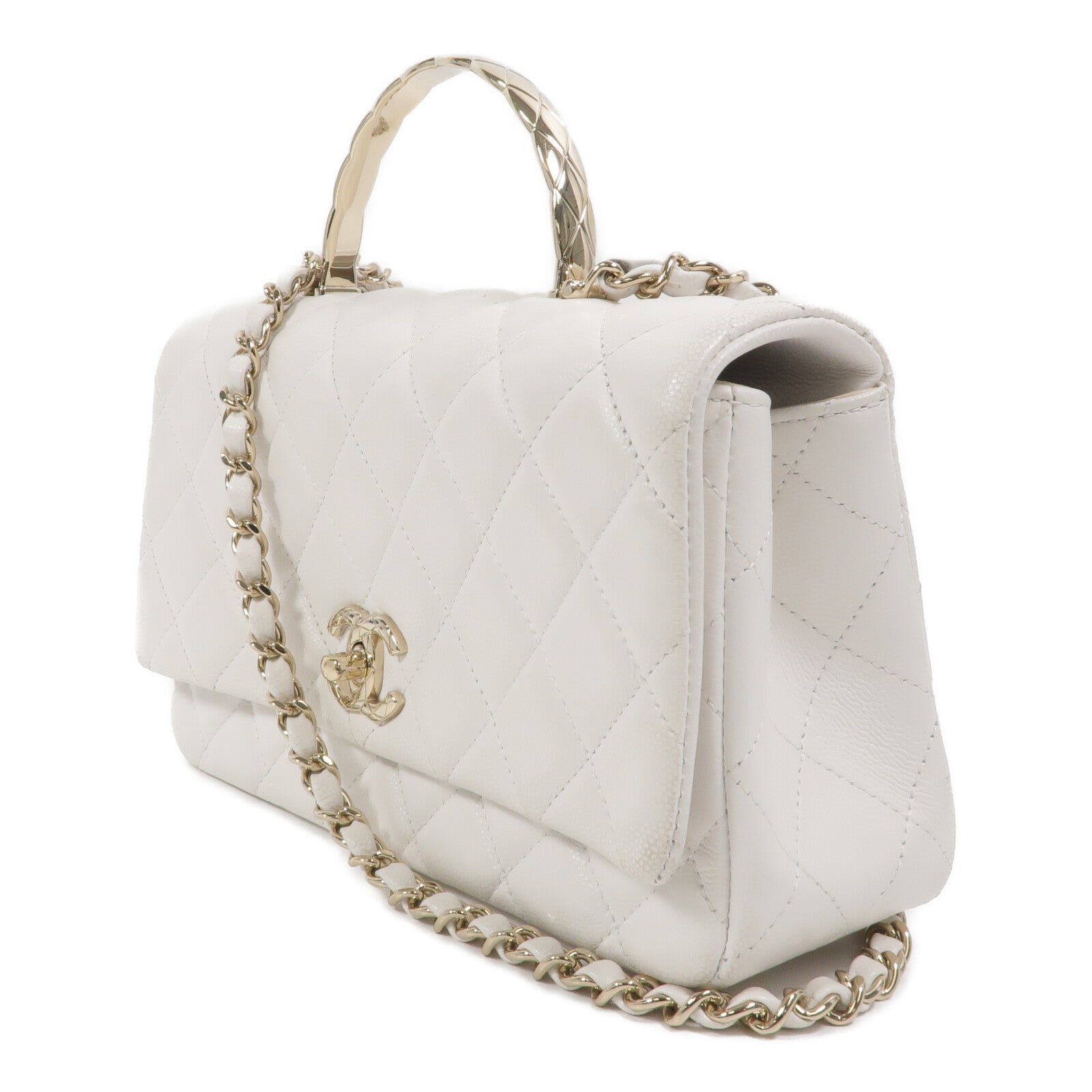 CHANEL 牛皮皮革Flap Bag With Top Handle手挽肩背兩用袋