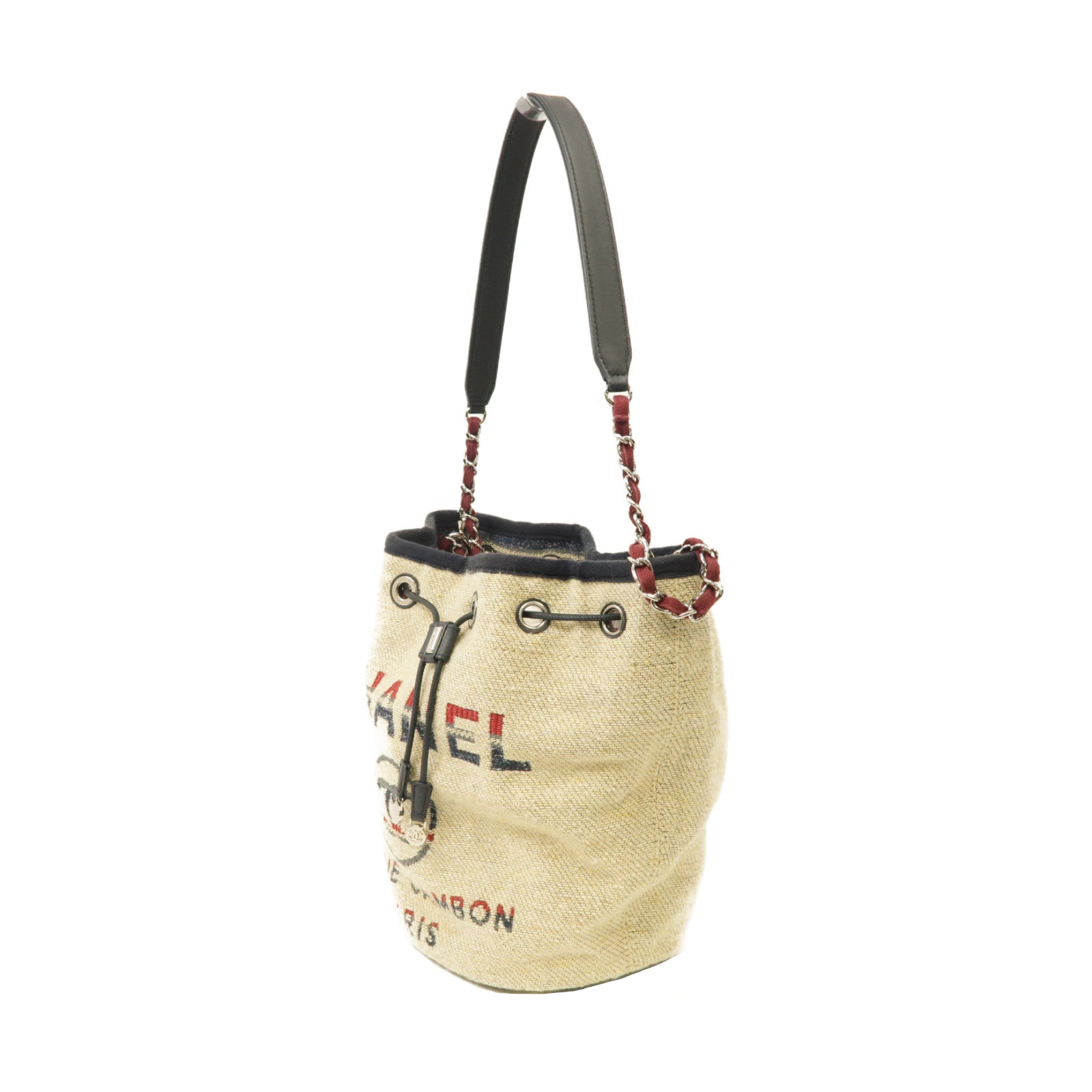 CHANEL 【激減優惠】帆布Bucket Bag銀扣肩背袋米色