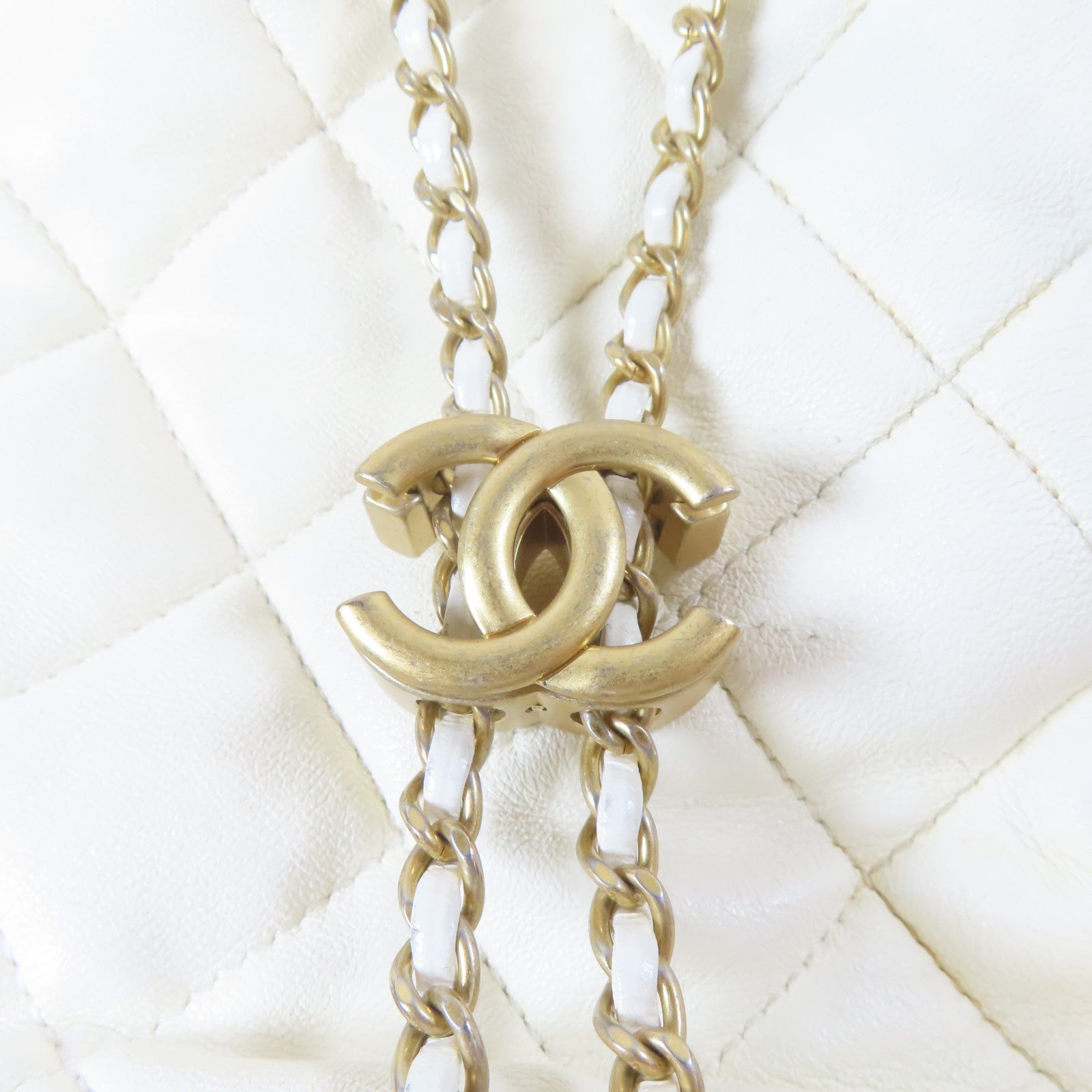CHANEL 【激減優惠】菱格牛皮皮革Shoulder Bag金扣手挽肩背兩用袋白色