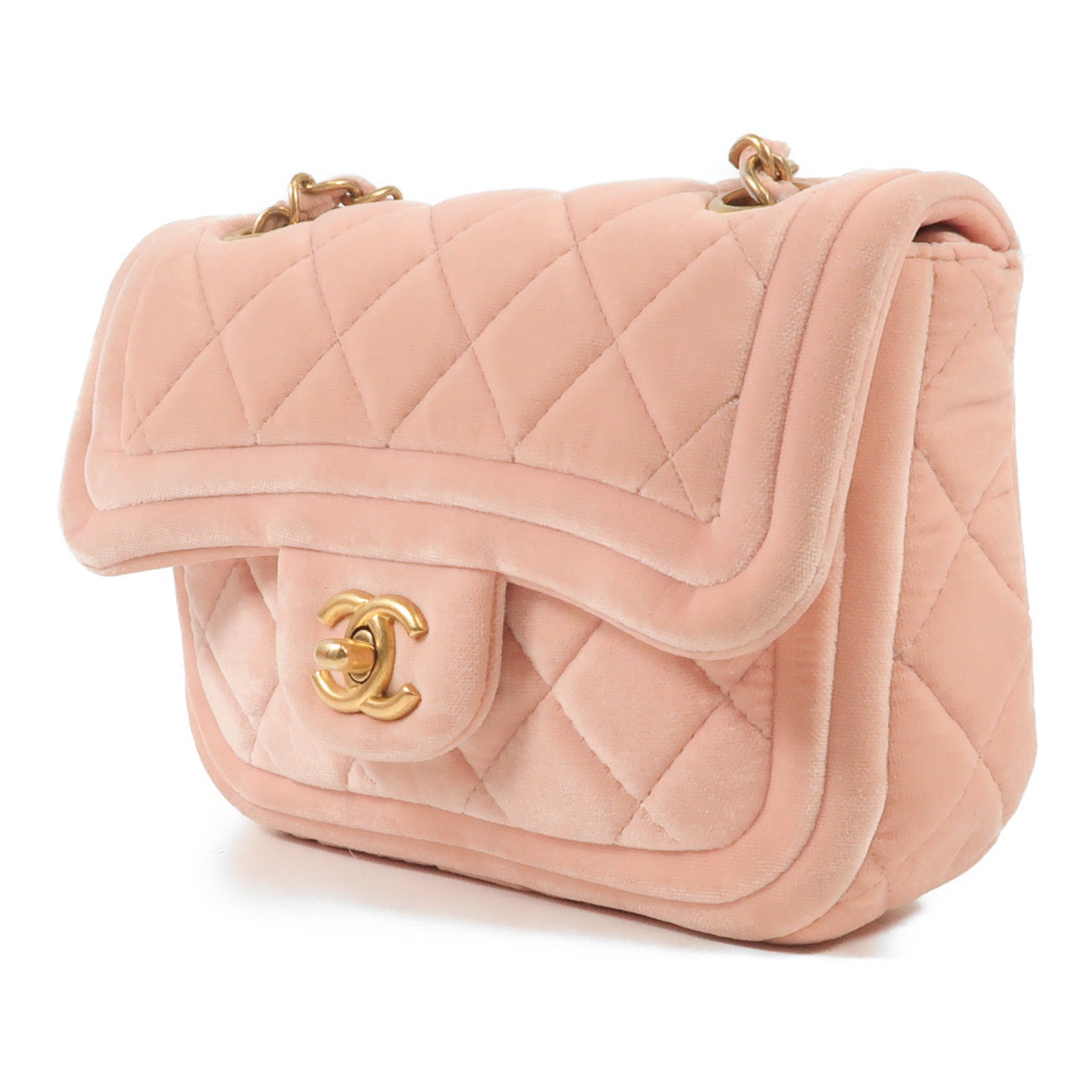 CHANEL 天鵝絨Shoulder Bag金扣鏈帶肩背袋