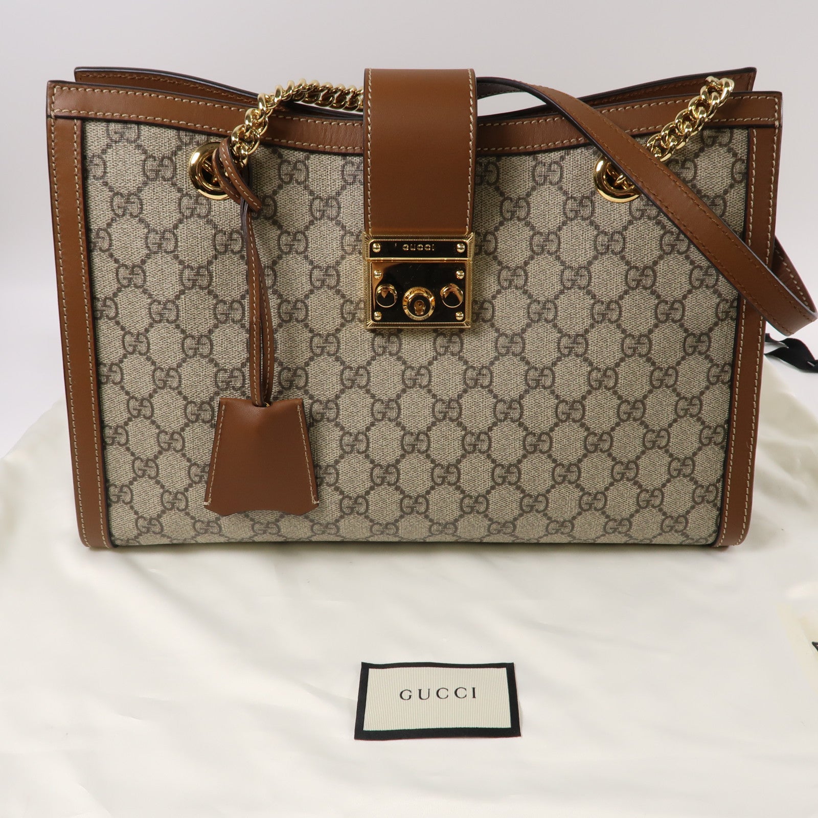 GUCCI 塗層帆布Padlock GG金扣肩背袋啡色