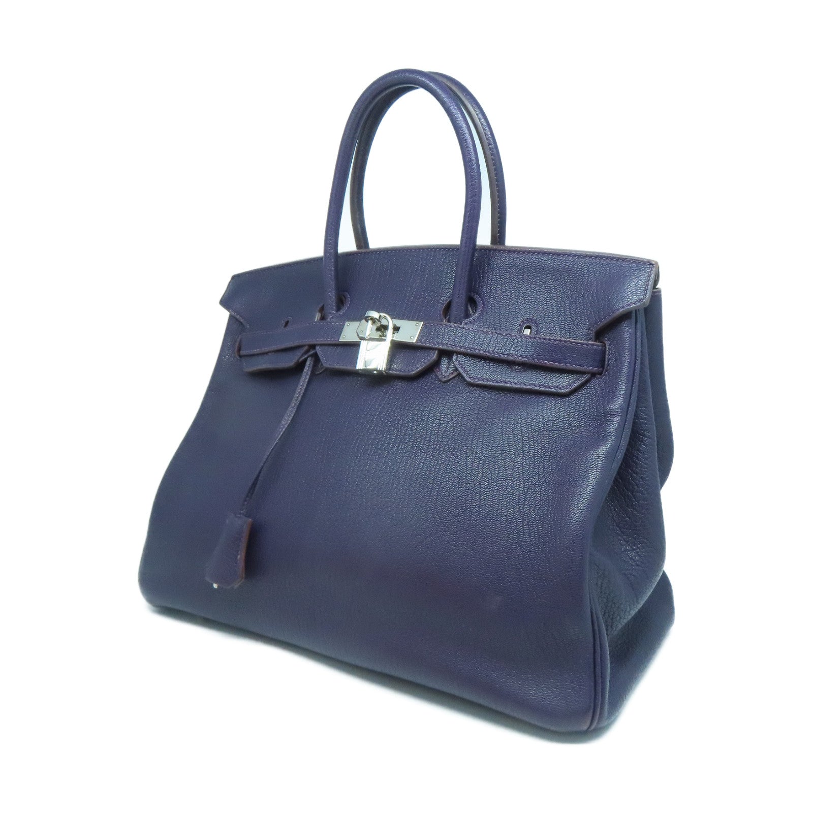 HERMES 【清倉大減價】Chevre皮革Birkin 35銀扣手挽袋葡萄乾紫色