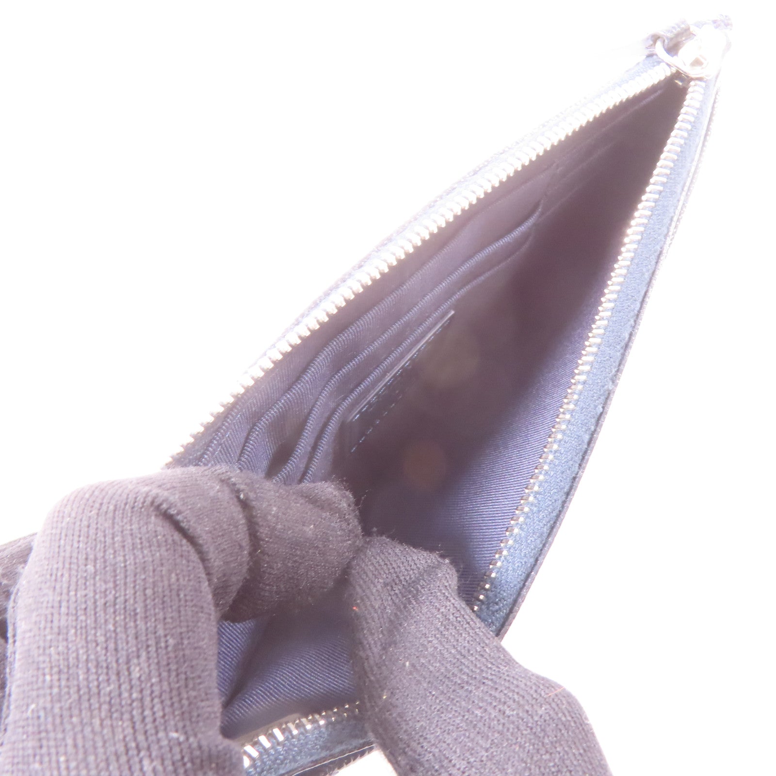 CHANEL 菱格Caviar皮革Zipper Long Wallet銀扣長錢包深藍色