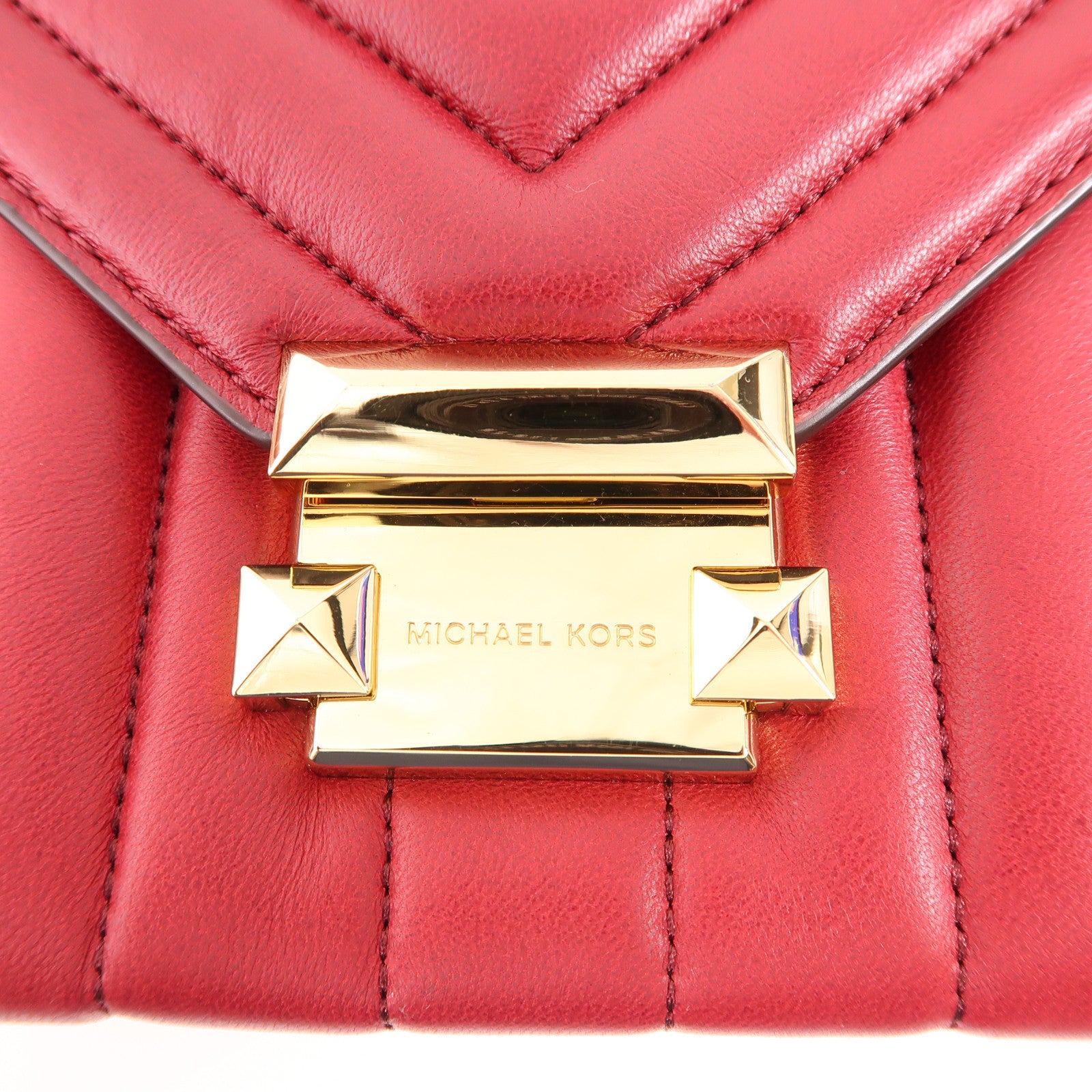 MICHAEL KORS Chain Shoulder Bag Lambskin Leather Red