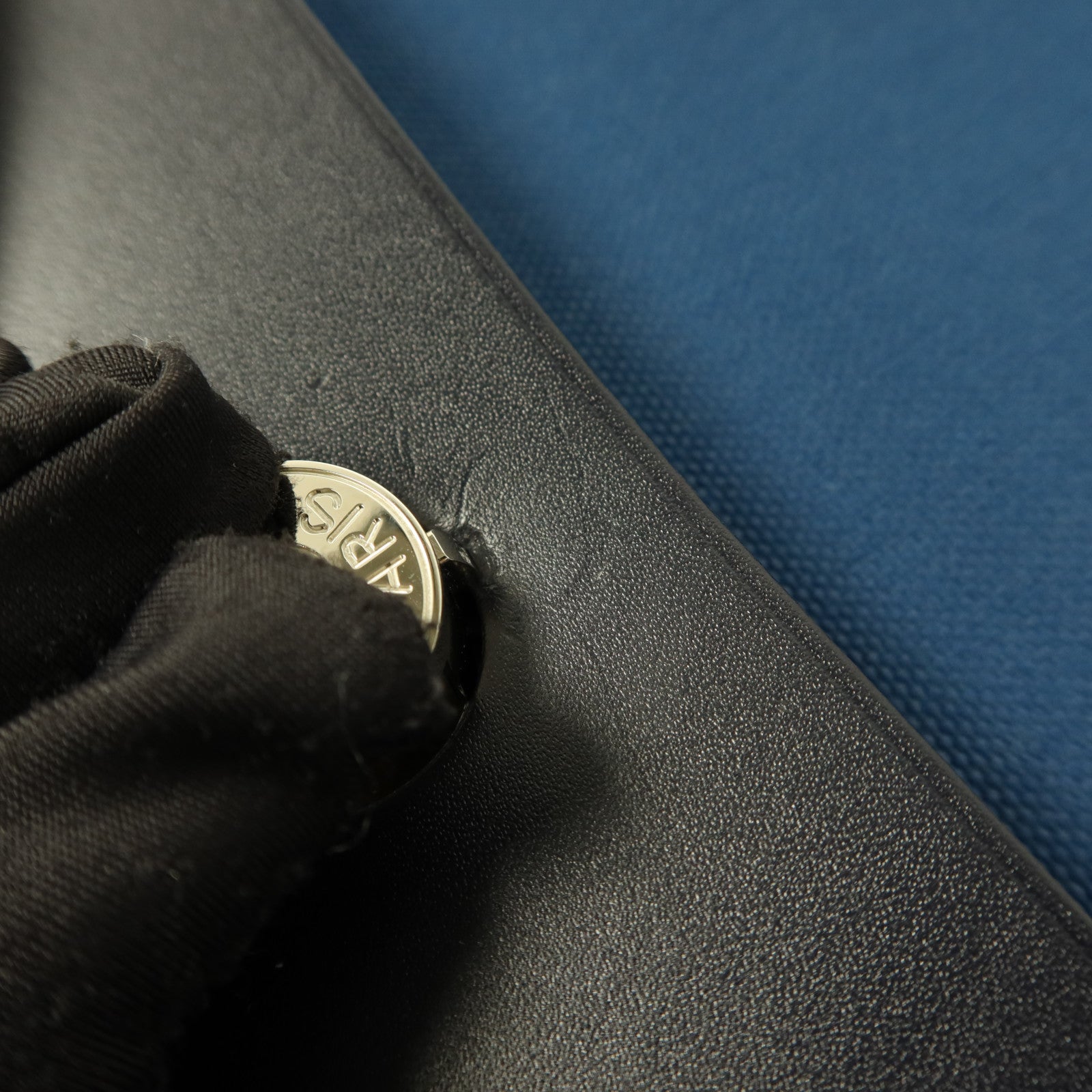 HERMES 帆布Herbag Backpack銀扣背包Deep Blue/Bleu Nuit