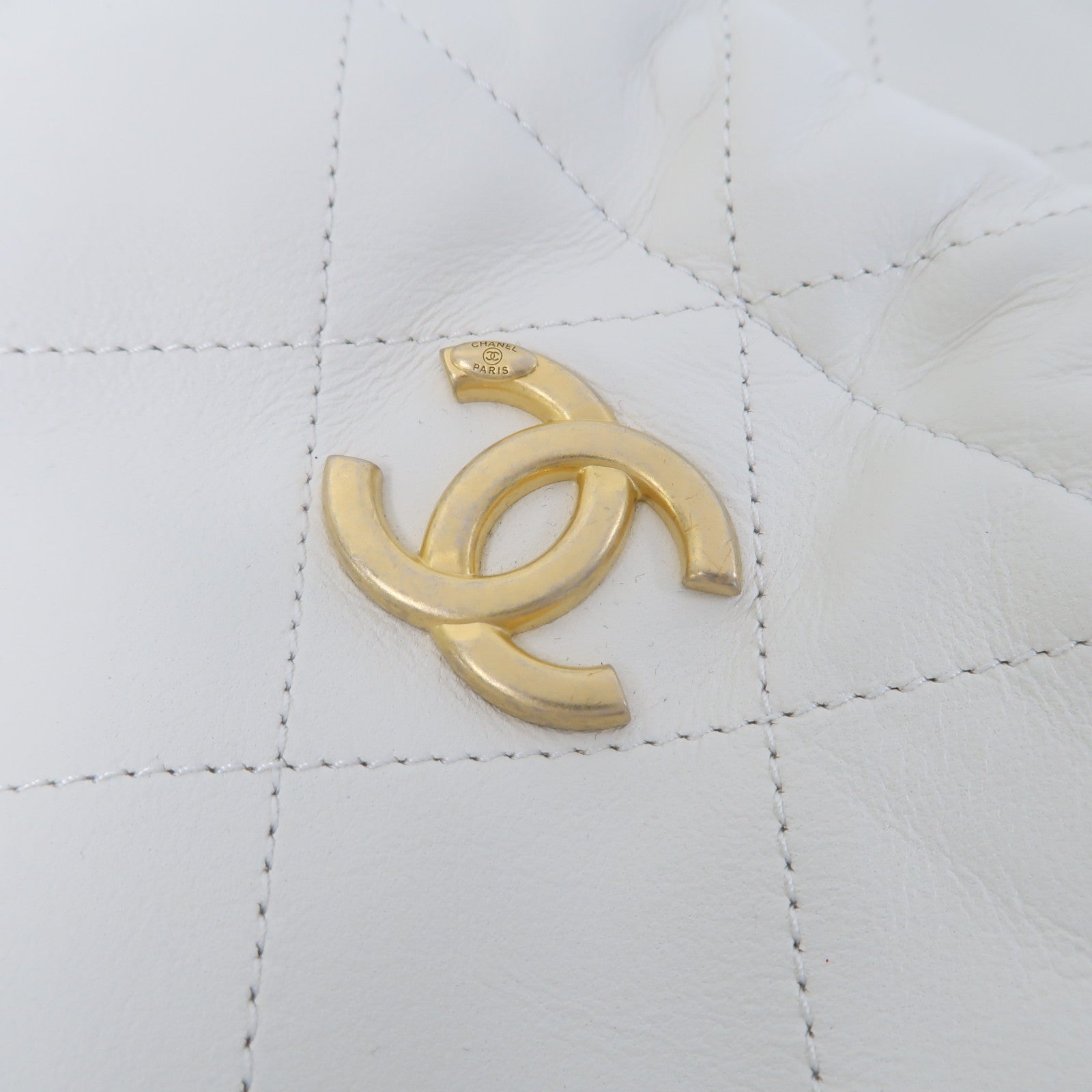 CHANEL 【激減優惠】菱格羊皮皮革Chain Shoulder金扣鏈帶肩背袋白色